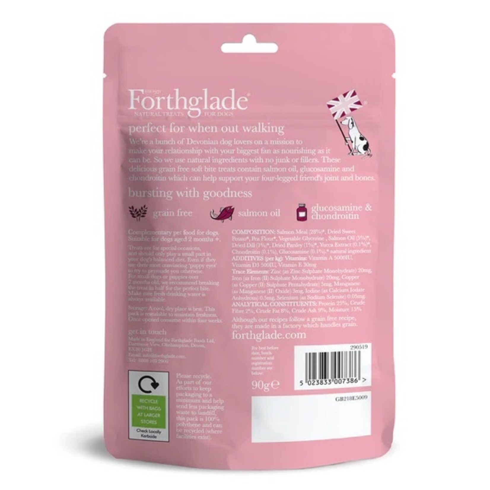 Forthglade Grain Free Joints & Bones Natural Soft Bites with Salmon Oil, Glucosamine & Chondroitin, 90g