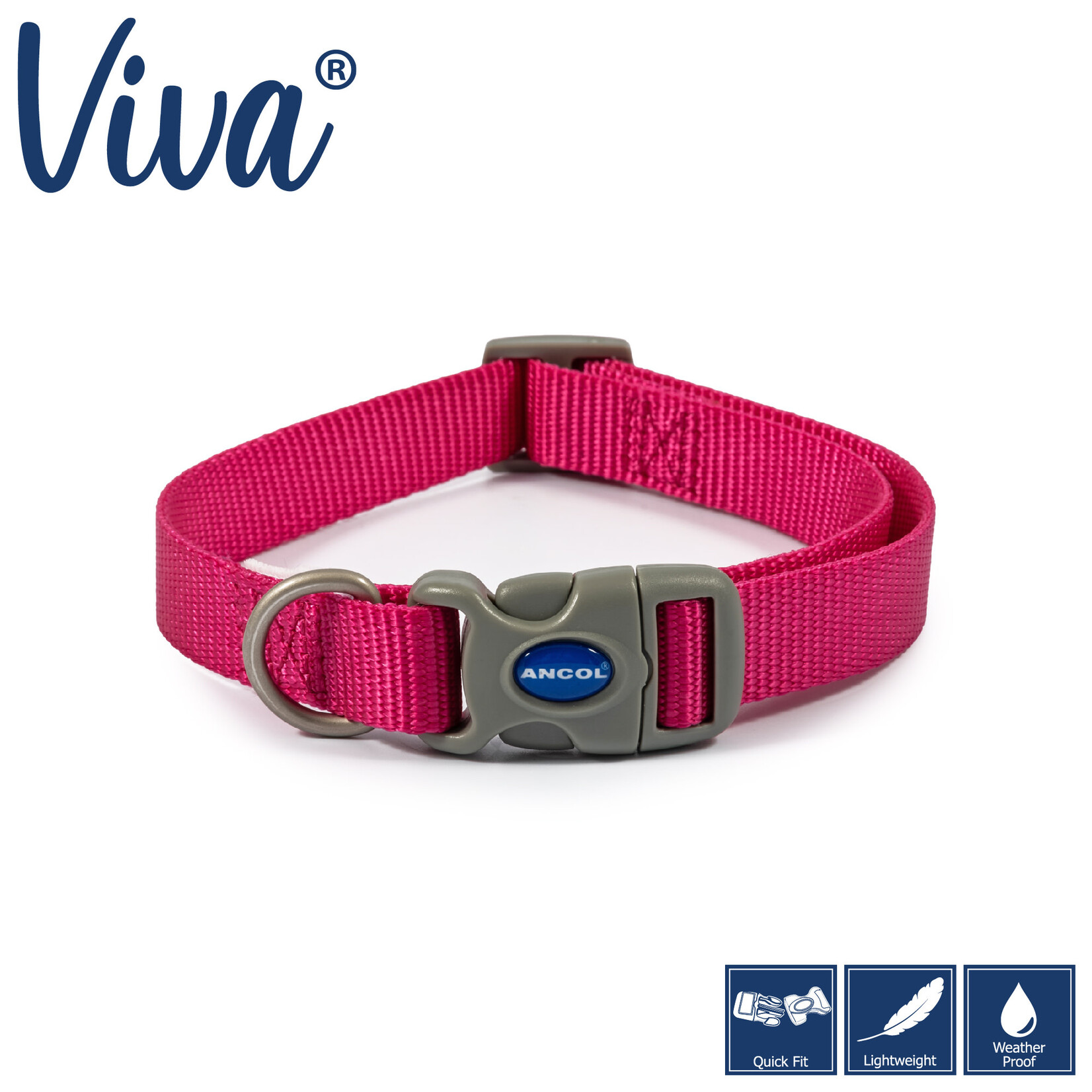 Ancol Viva Quick Fit Adjustable Poly-Weave Dog Collar, Pink