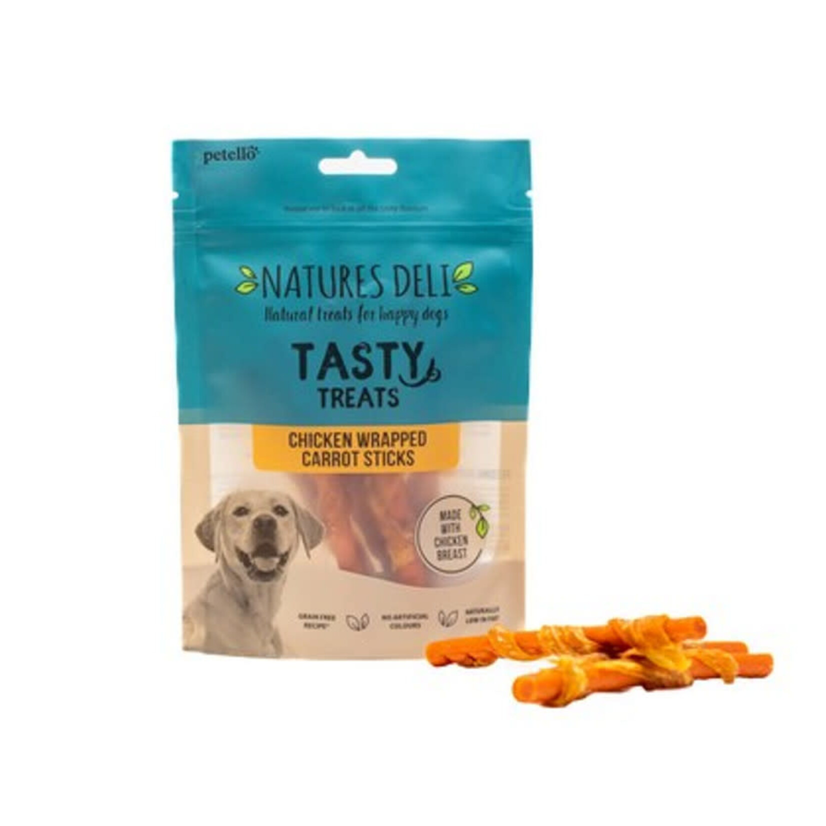 petello Natures Deli Chicken Wrapped Carrot Stick Grain Free Dog Chew Treats, 100g