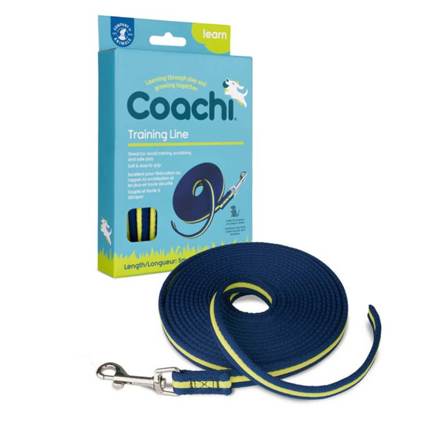 Company of Animals Coachi Dog Training Line in Navy & Lime, 5m