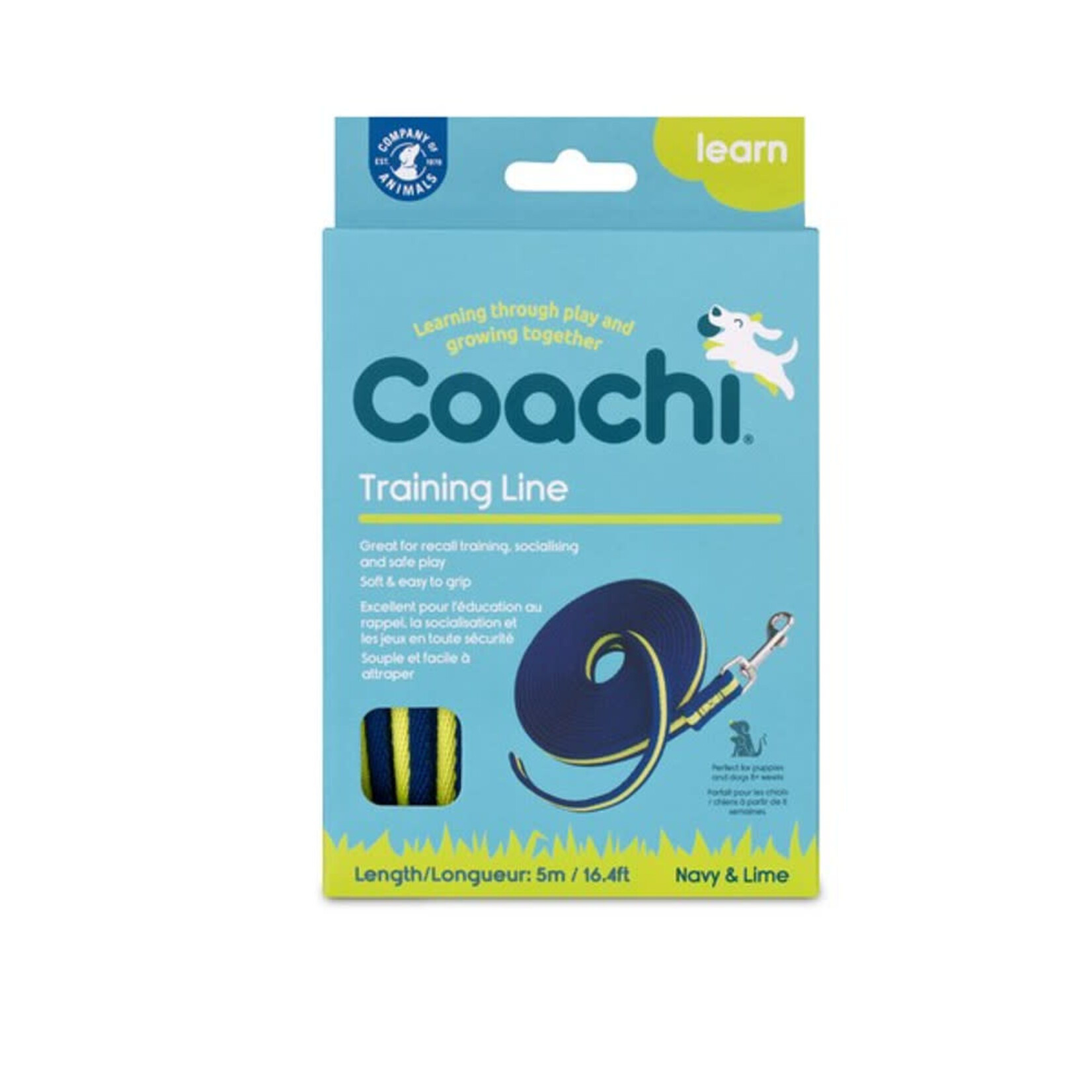 Company of Animals Coachi Dog Training Line in Navy & Lime, 5m