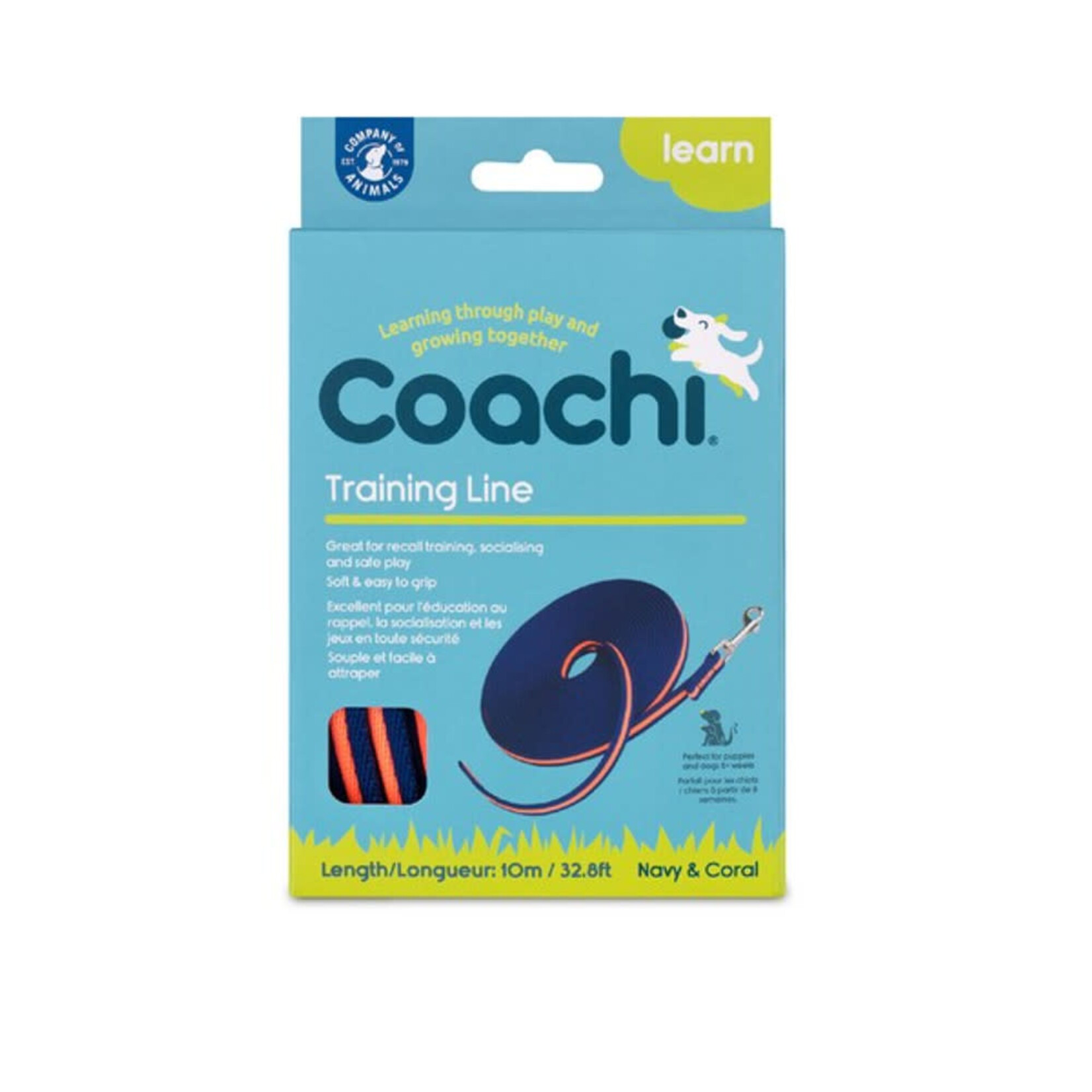 Company of Animals Coachi Dog Training Line in Navy & Coral, 10m