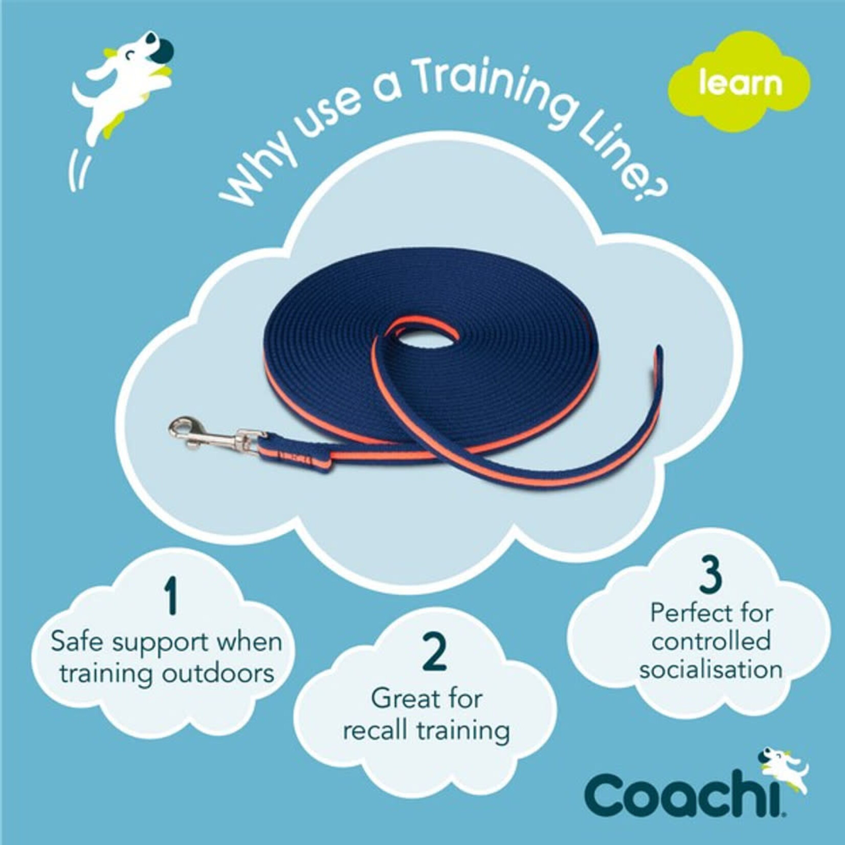 Company of Animals Coachi Dog Training Line in Navy & Coral, 10m