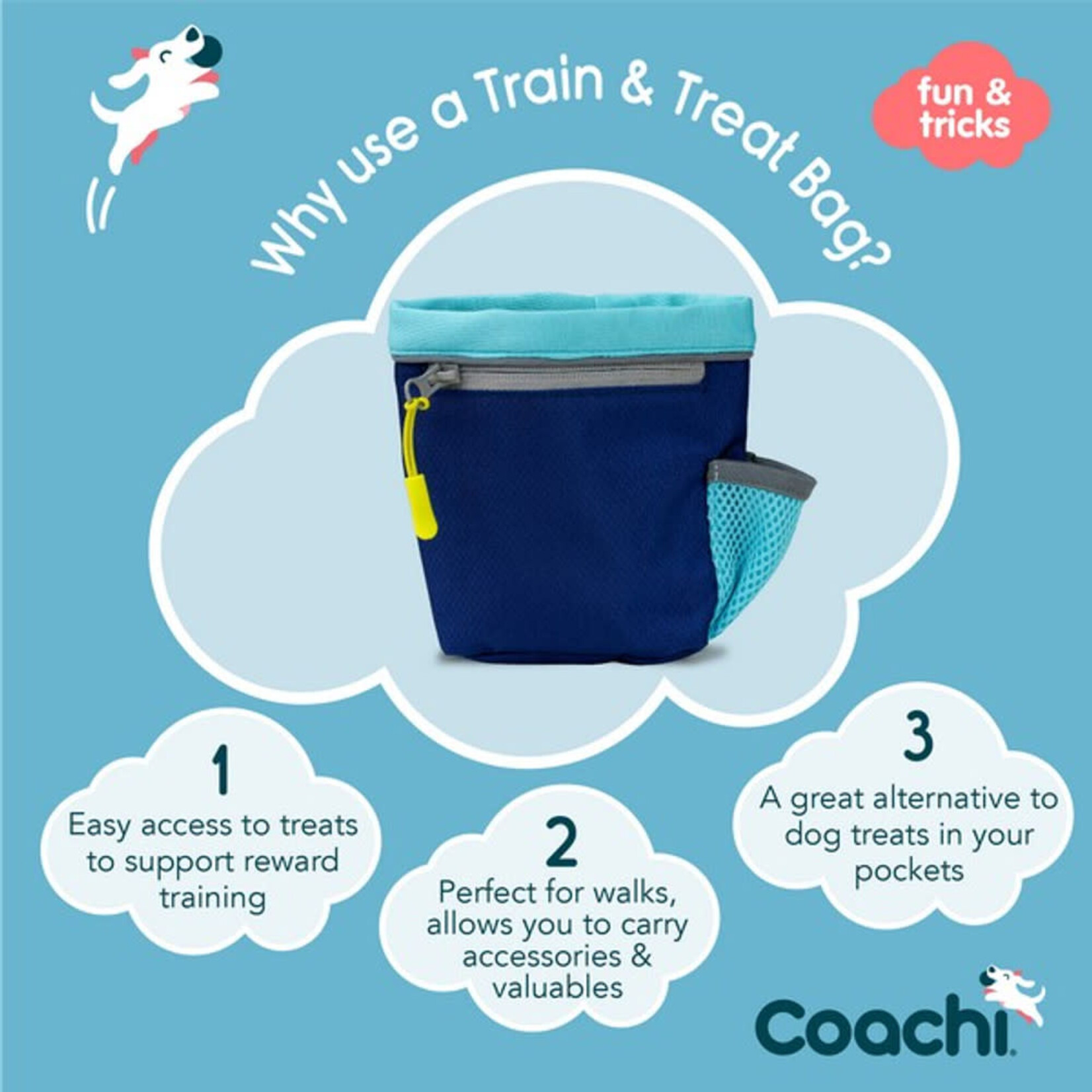 Company of Animals Coachi Dog Train & Treat Bag in Navy & Light Blue