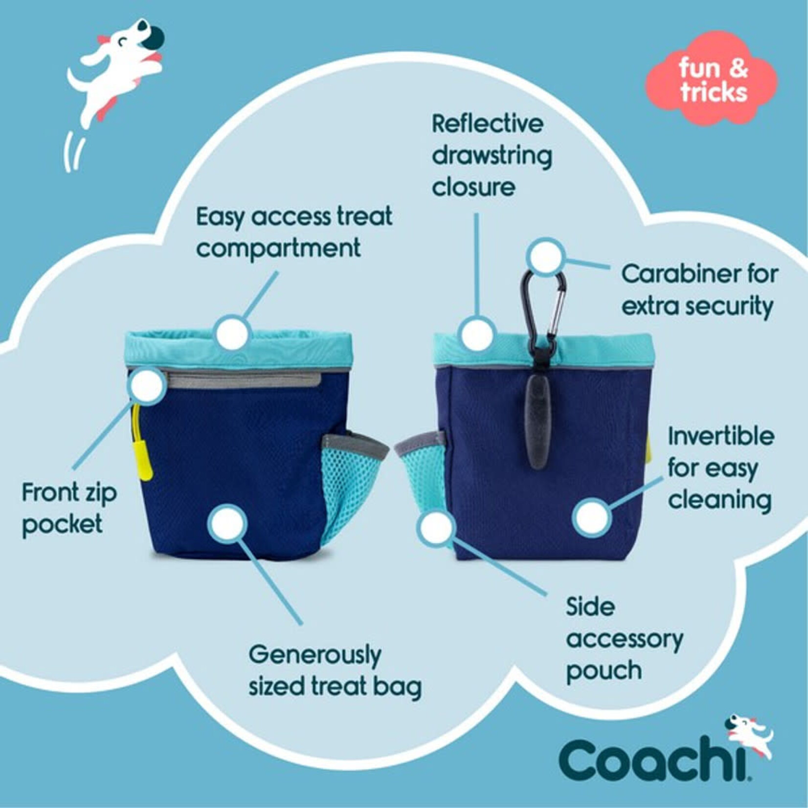 Company of Animals Coachi Dog Train & Treat Bag in Navy & Light Blue