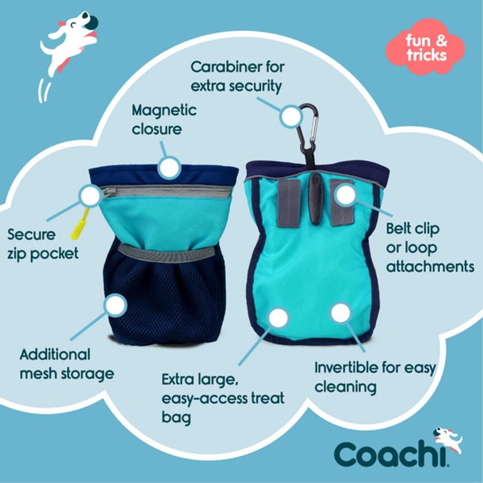 Company of Animals Coachi Pro Dog Train & Treat Bag in Navy & Light Blue