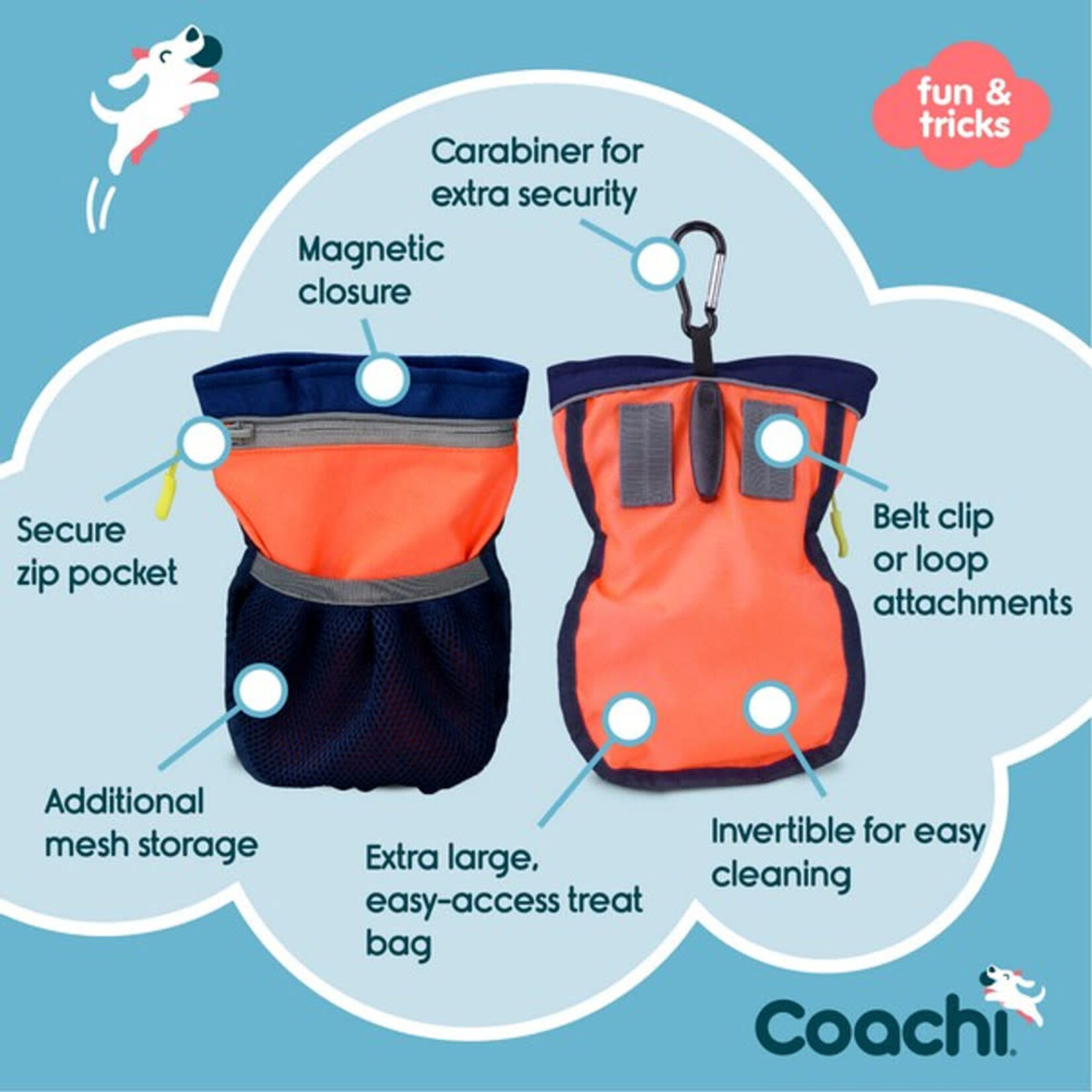 Company of Animals Coachi Pro Dog Train & Treat Bag in Navy & Coral