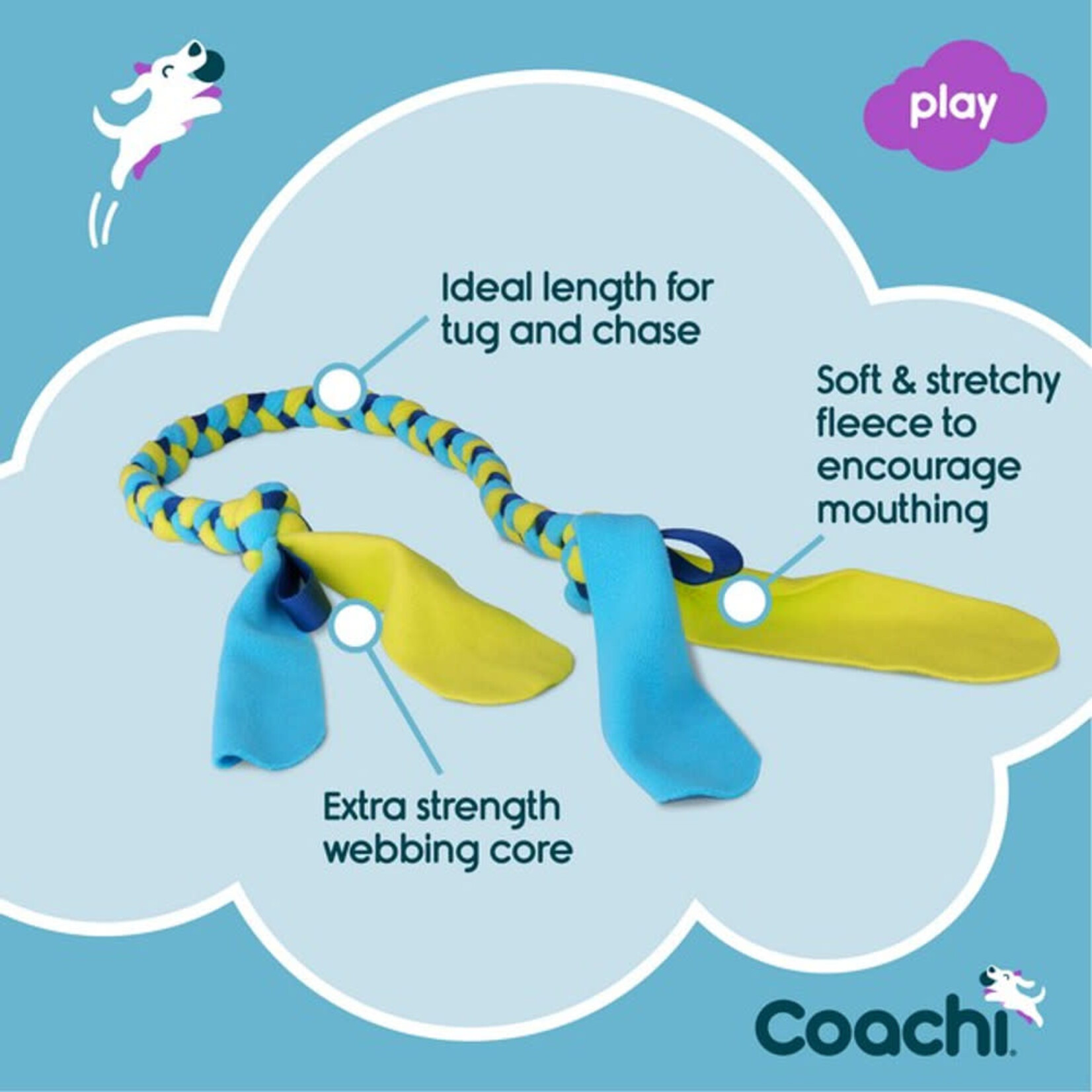 Company of Animals Coachi Tuggi Tug Dog Toy in Navy, Lime & Light Blue