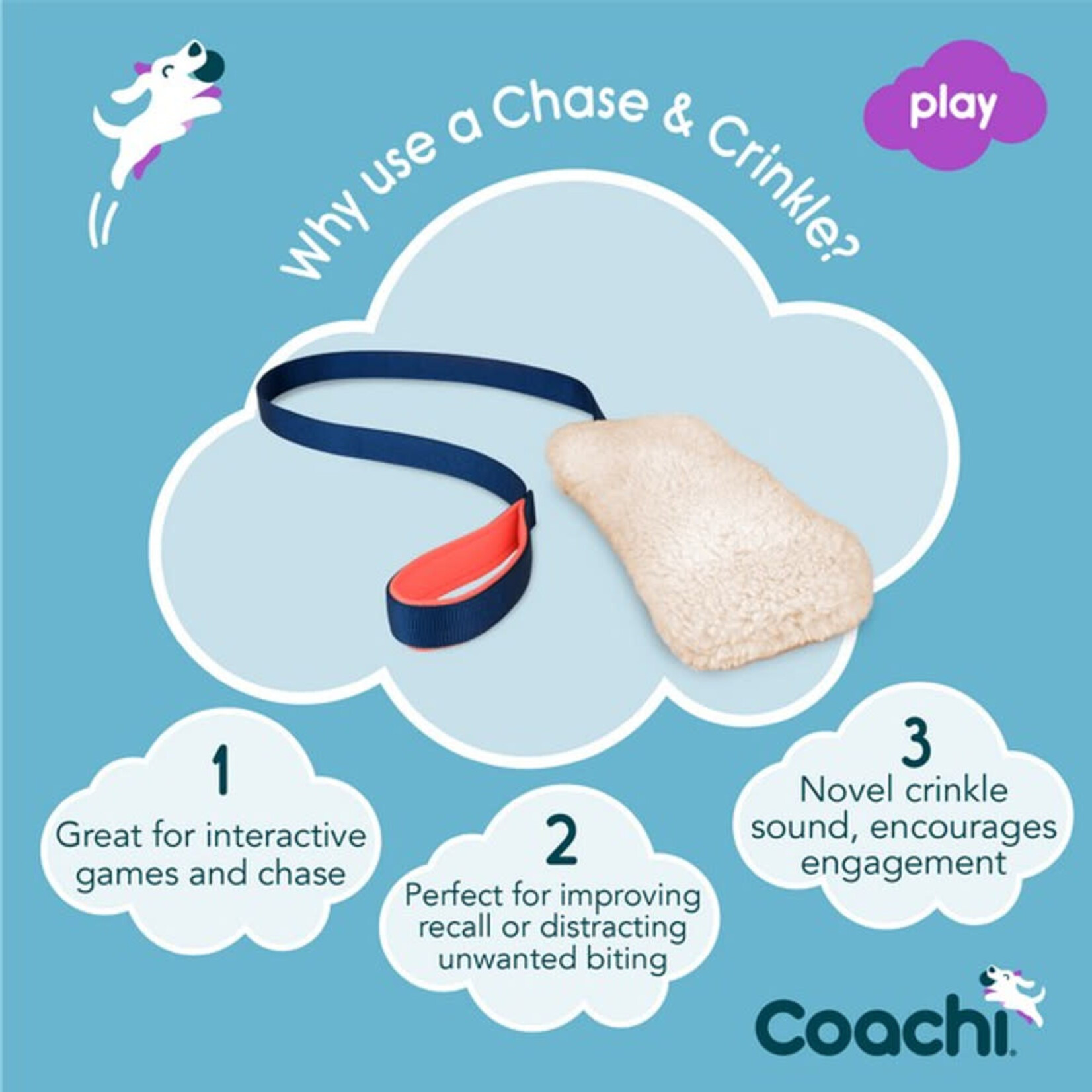 Company of Animals Coachi Chase & Crinkle Dog Toy in Navy, Coral & Faux Lambswool