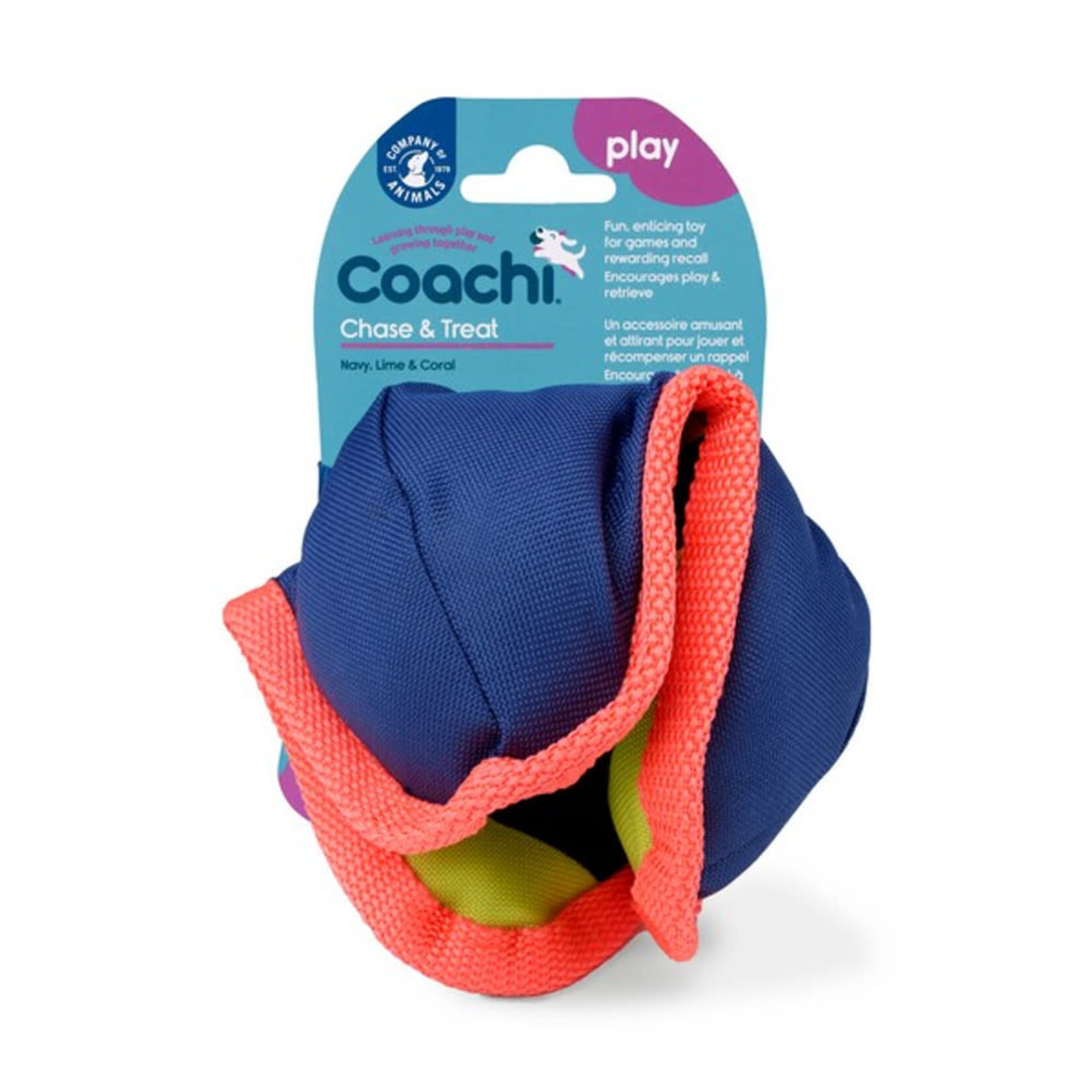 Company of Animals Coachi Chase & Treat Dog Toy in Navy, Lime & Coral