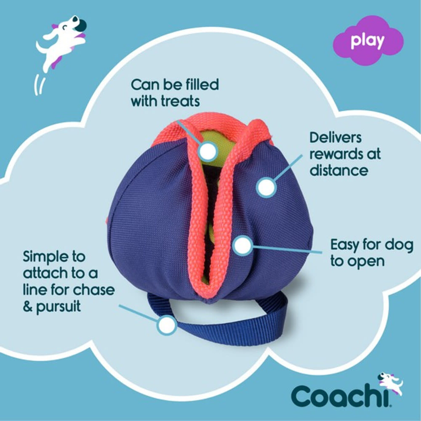 Company of Animals Coachi Chase & Treat Dog Toy in Navy, Lime & Coral