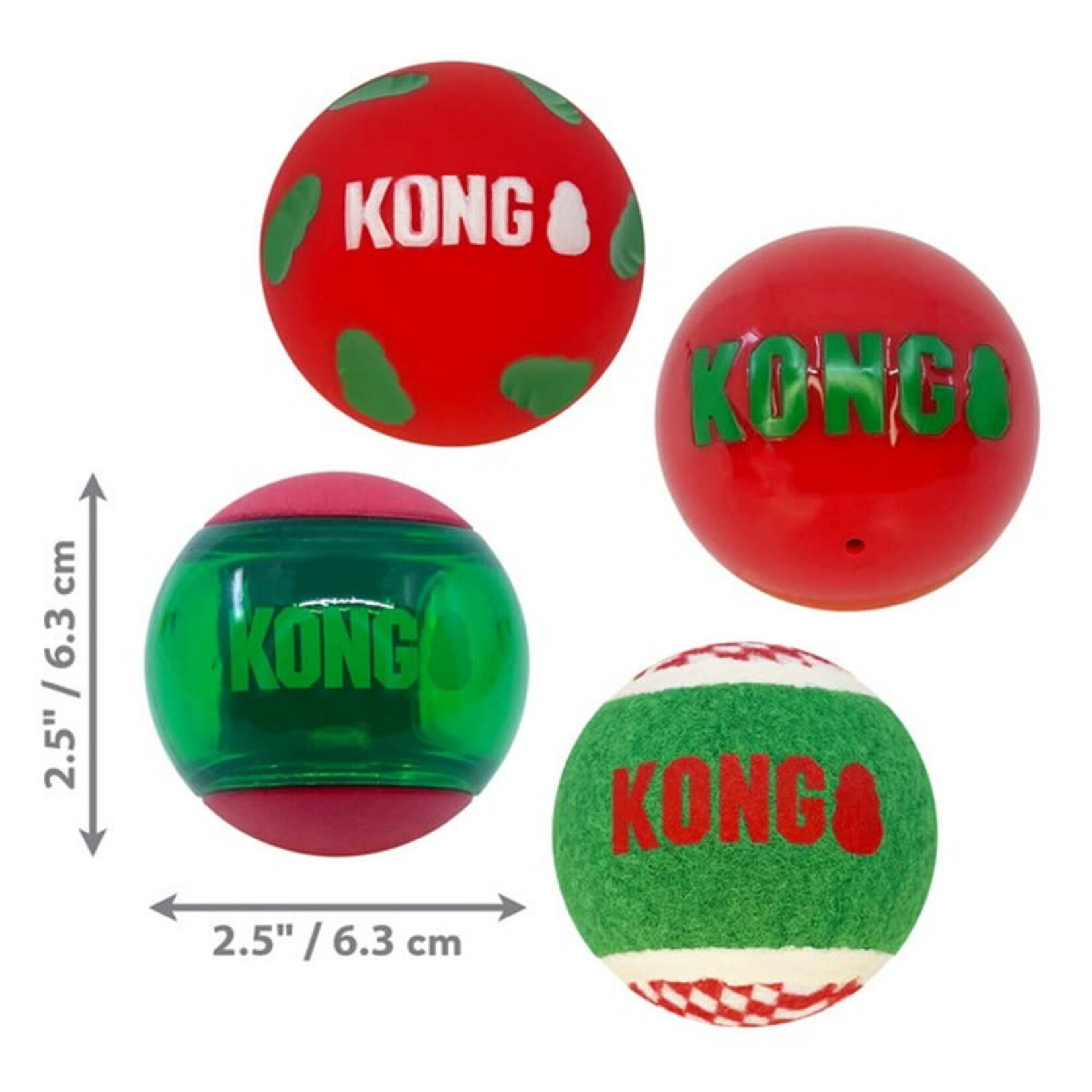 KONG Holiday/Christmas Occasions Balls Dog Toys, Medium, 4 pack
