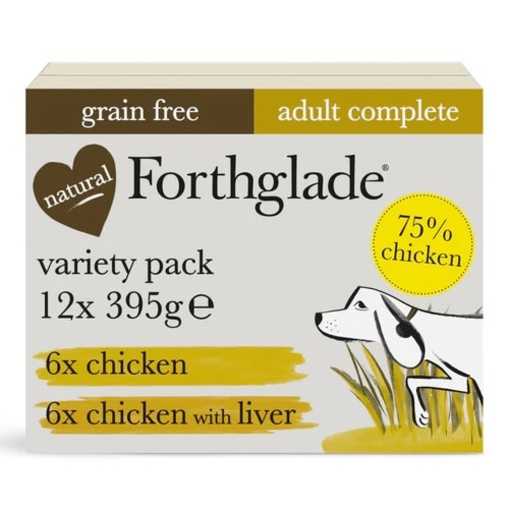 Forthglade Complete Grain Free Chicken & Chicken with Liver Adult Wet Dog Food, Variety Pack 12 x 395g