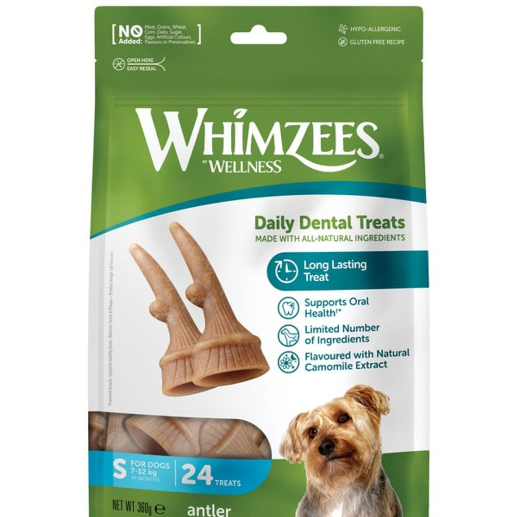 Whimzees Antler Natural Daily Dental Dog Small Chew Treats, 24 pack