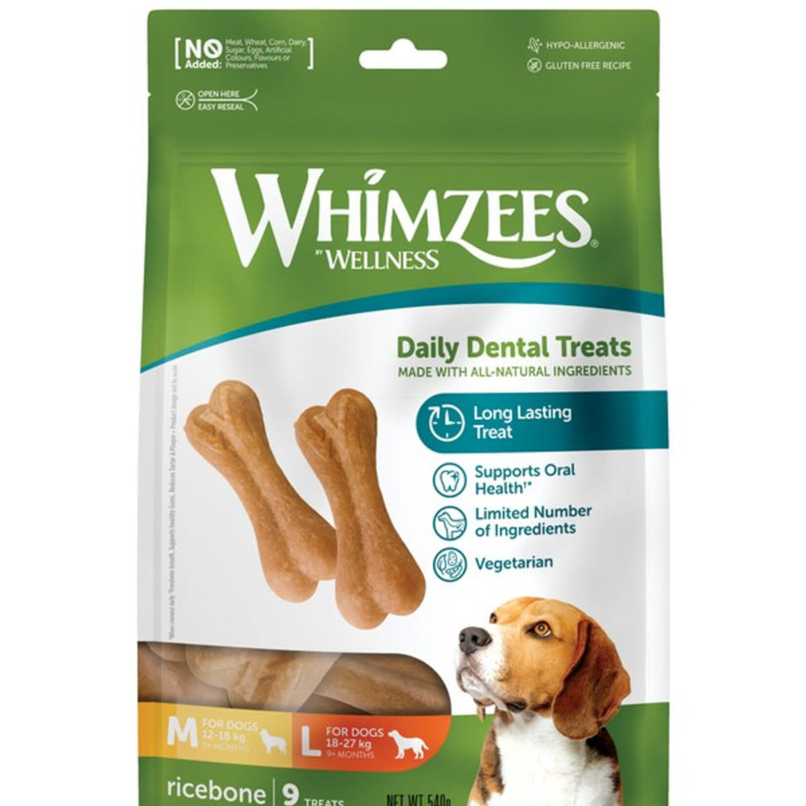 Whimzees Rice Bone Natural Daily Dental Dog Large Chew Treats, 9 pack