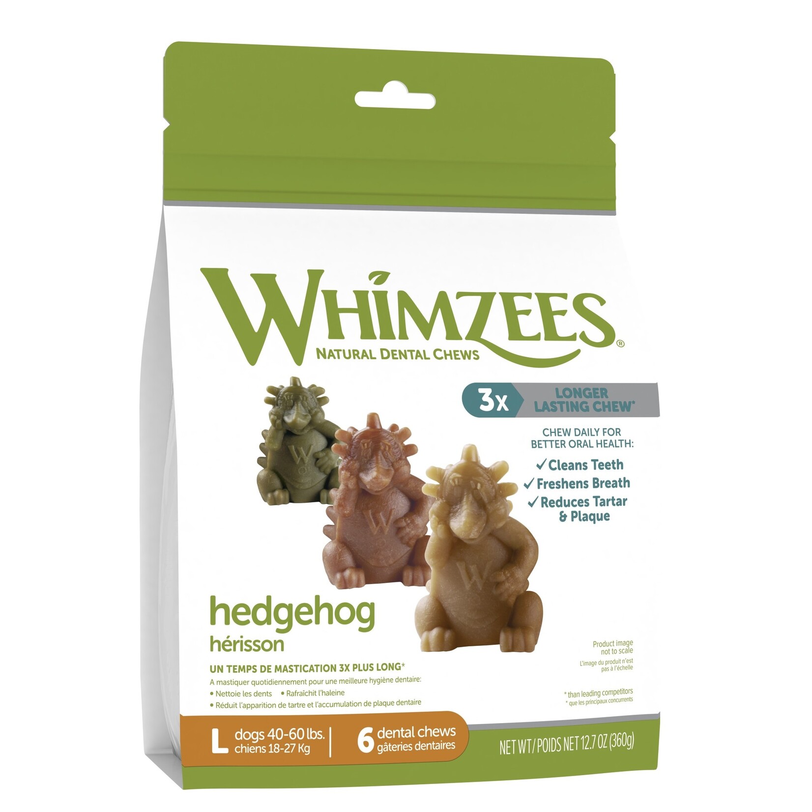 Whimzees Hedgehog Natural Daily Dental Dog Large Chew Treats, 6 pack