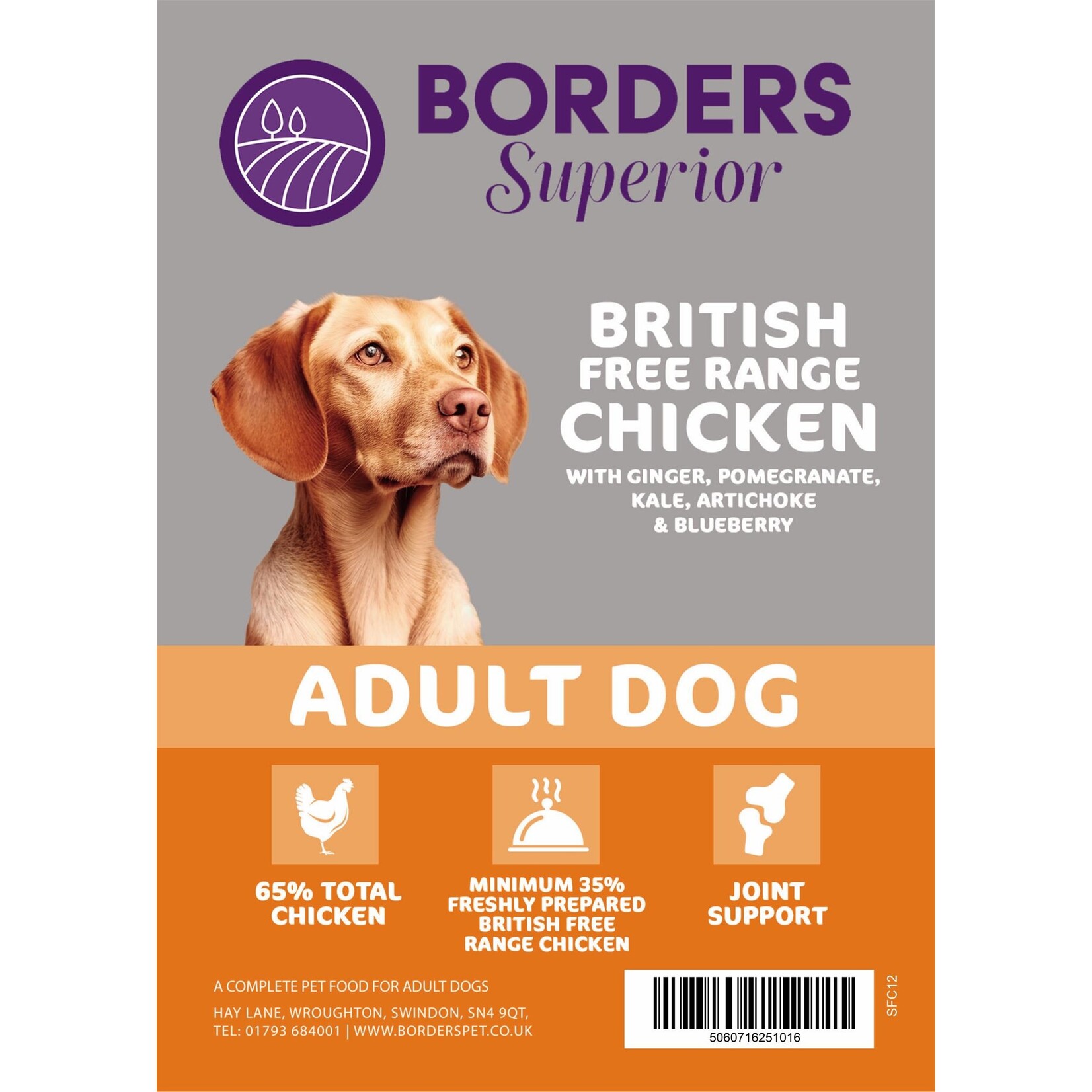Borders Superior Adult Dog British Free Range Chicken with Ginger, Pomegranate, Kale, Artichoke & Blueberry