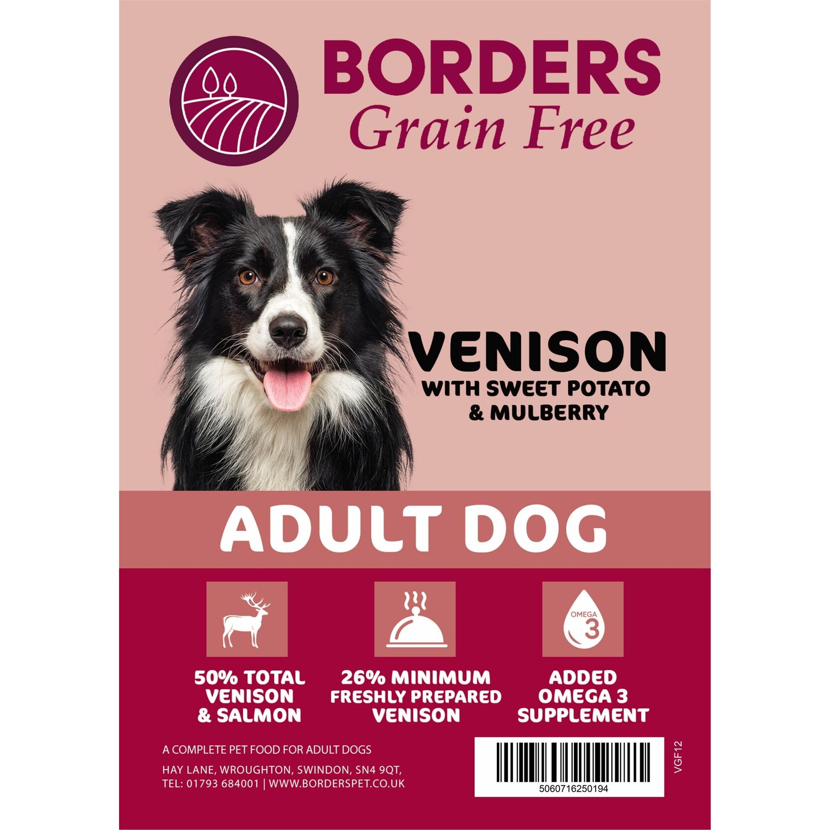 Borders Grain Free Adult Dog Dry Food with Venison, Sweet Potato & Mulberry