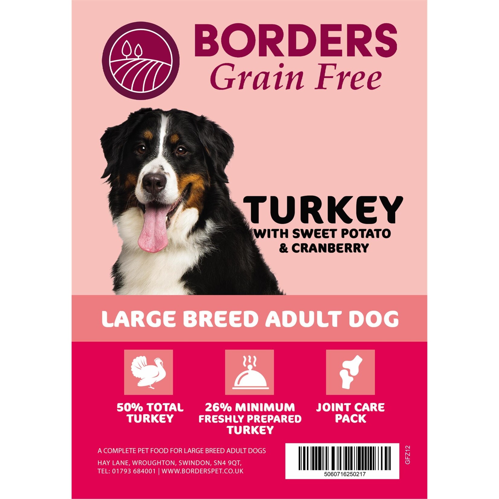 Borders Grain Free Adult Large Breed Dog Dry Food with Turkey, Sweet Potato & Cranberry