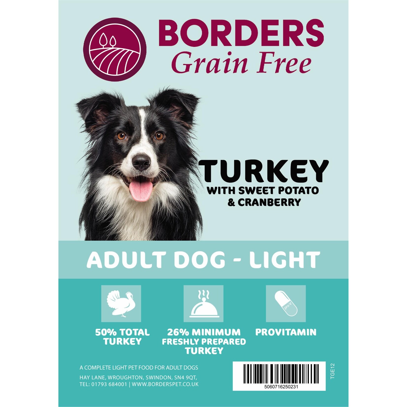 Borders Grain Free Adult Light Dog Dry Food with Turkey, Sweet Potato & Cranberry