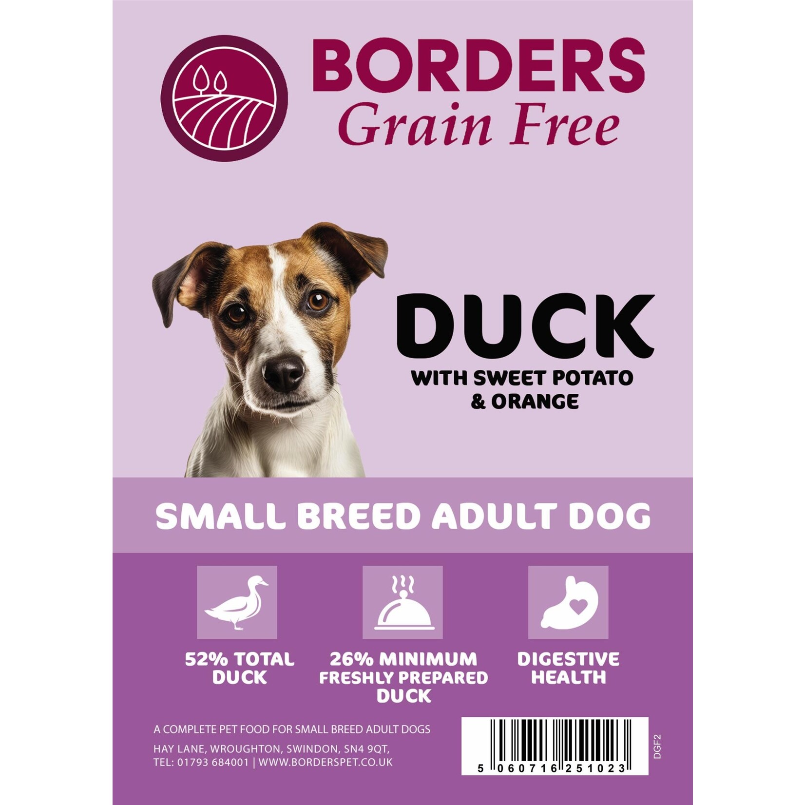 Borders Grain Free Adult Dog Small Breed Duck with Sweet Potato & Orange, 2kg