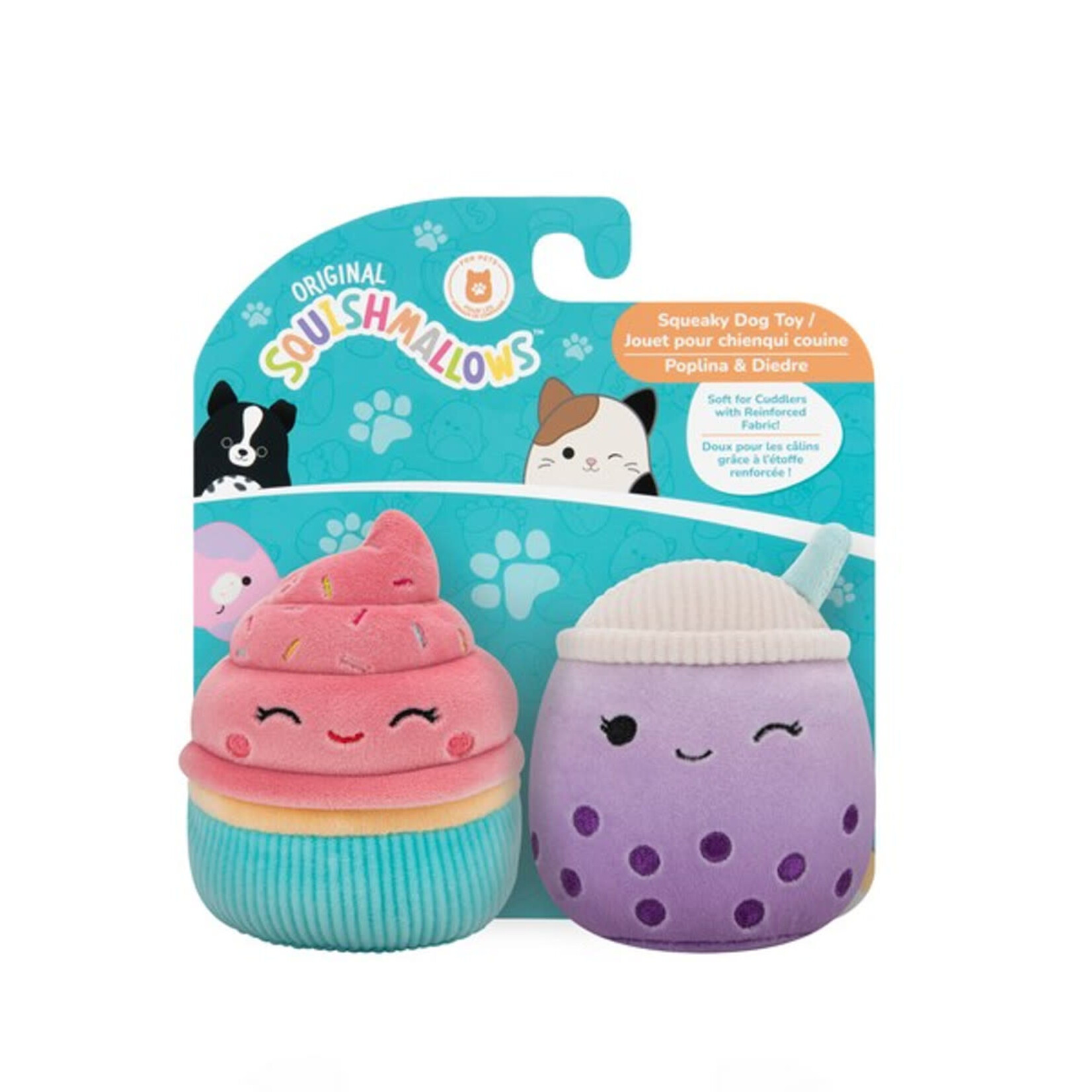 Jazwares Squishmallows Sweets Squeaky Plush Dog Toys, Poplina & Diedre