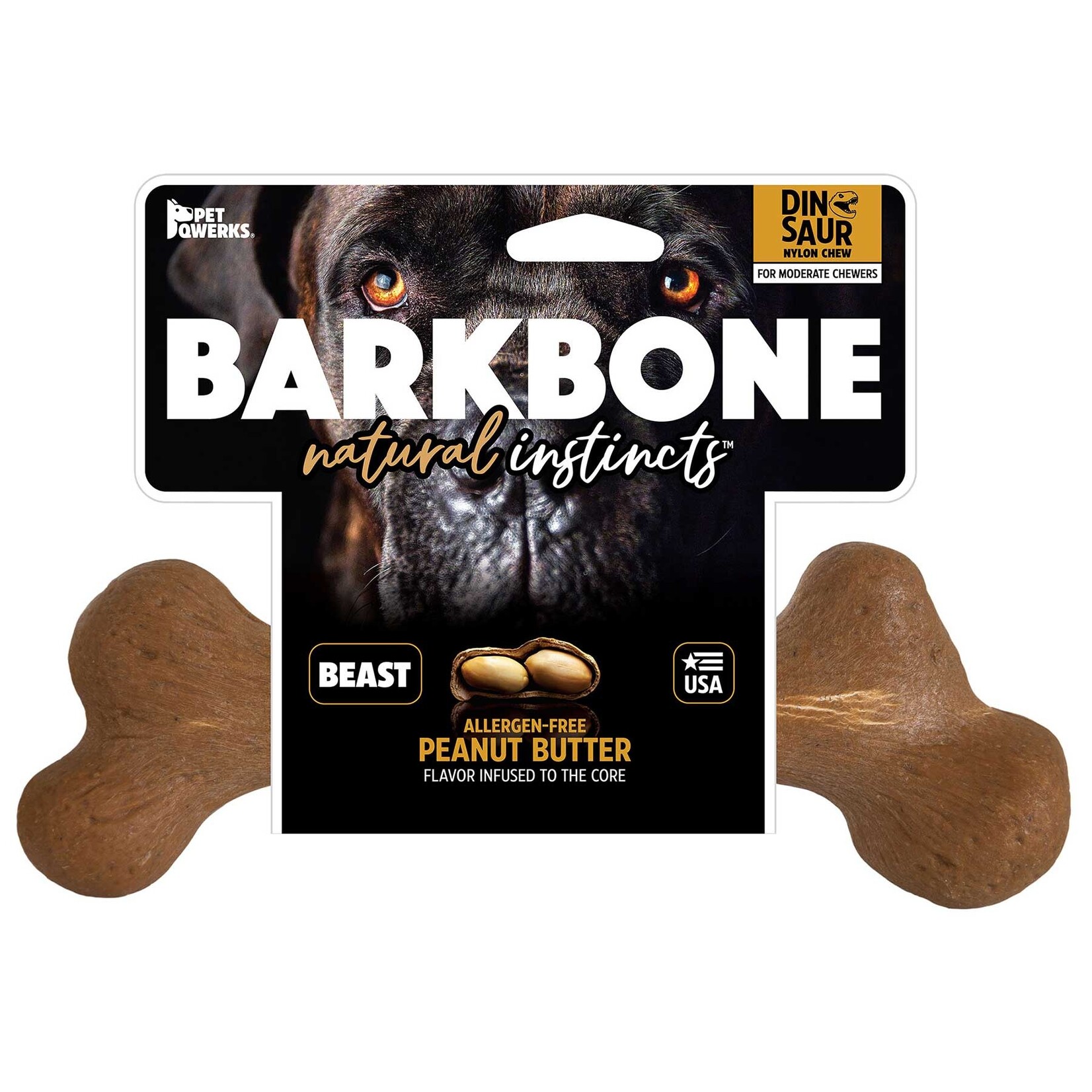 Pet Qwerks BarkBone Natural Instincts Peanut Butter Infused Wood Dinosaur Nylon Dog Chew