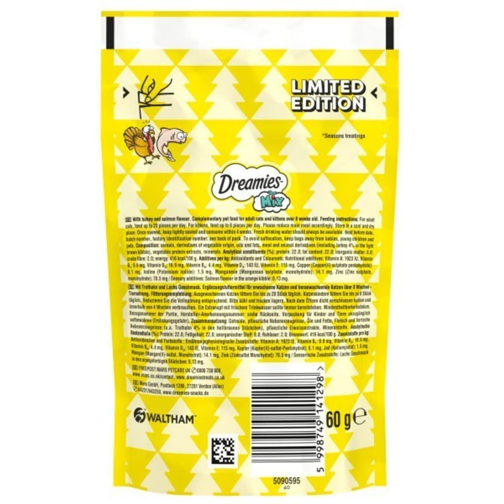 Dreamies Christmas Mix Turkey & Salmon Cat Treats, 60g