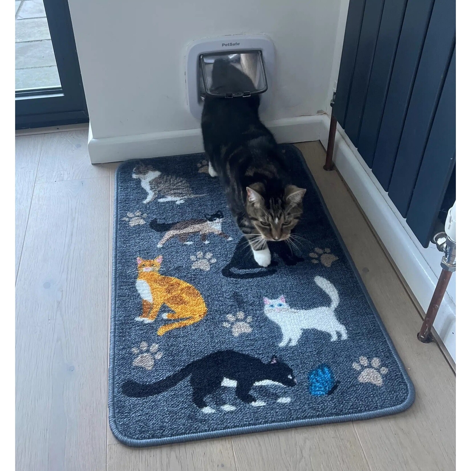Pet Rebellion Stop Muddy Paws Multipurpose Cat Rug in Blue & Grey, 80 x 50cm