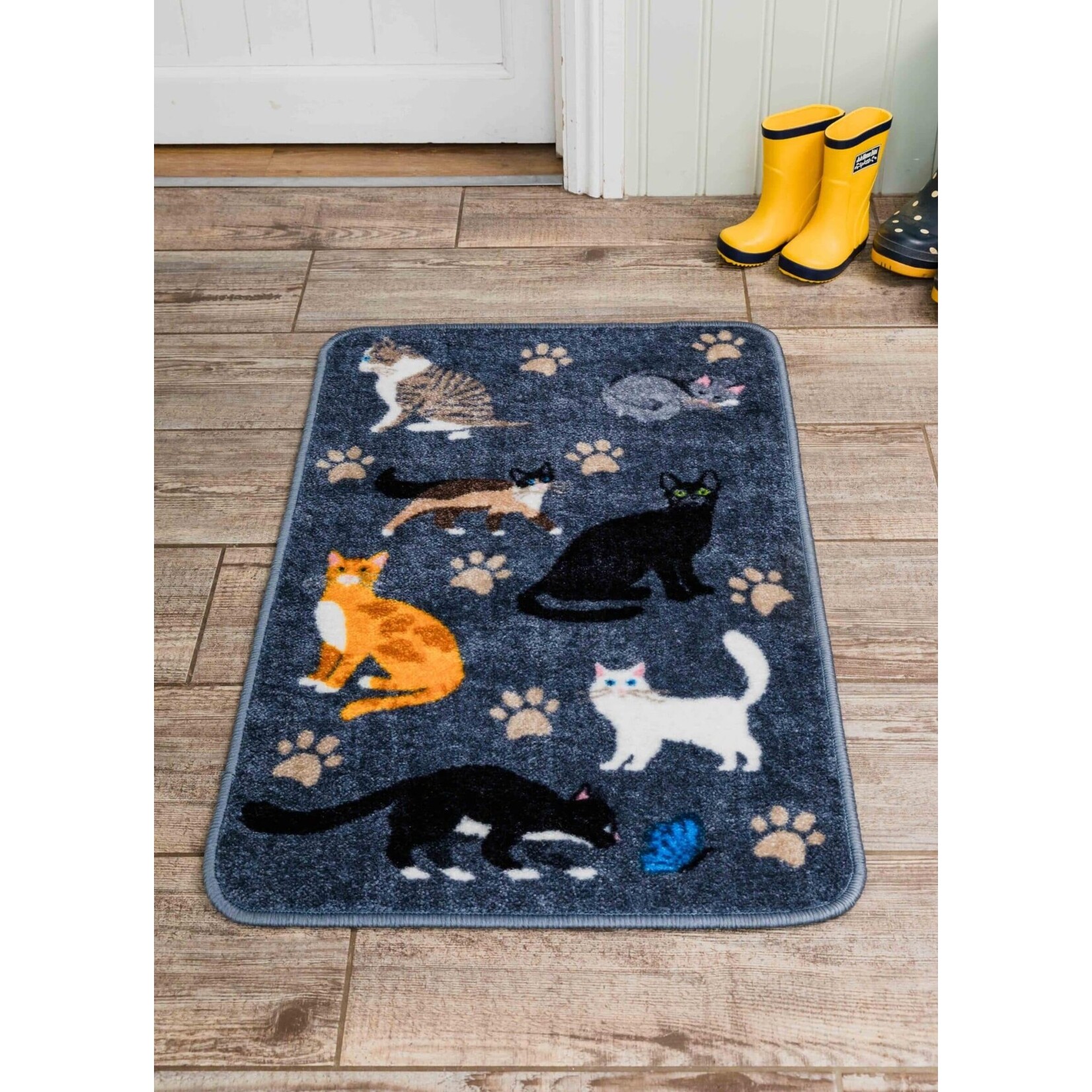 Pet Rebellion Stop Muddy Paws Multipurpose Cat Rug in Blue & Grey, 80 x 50cm