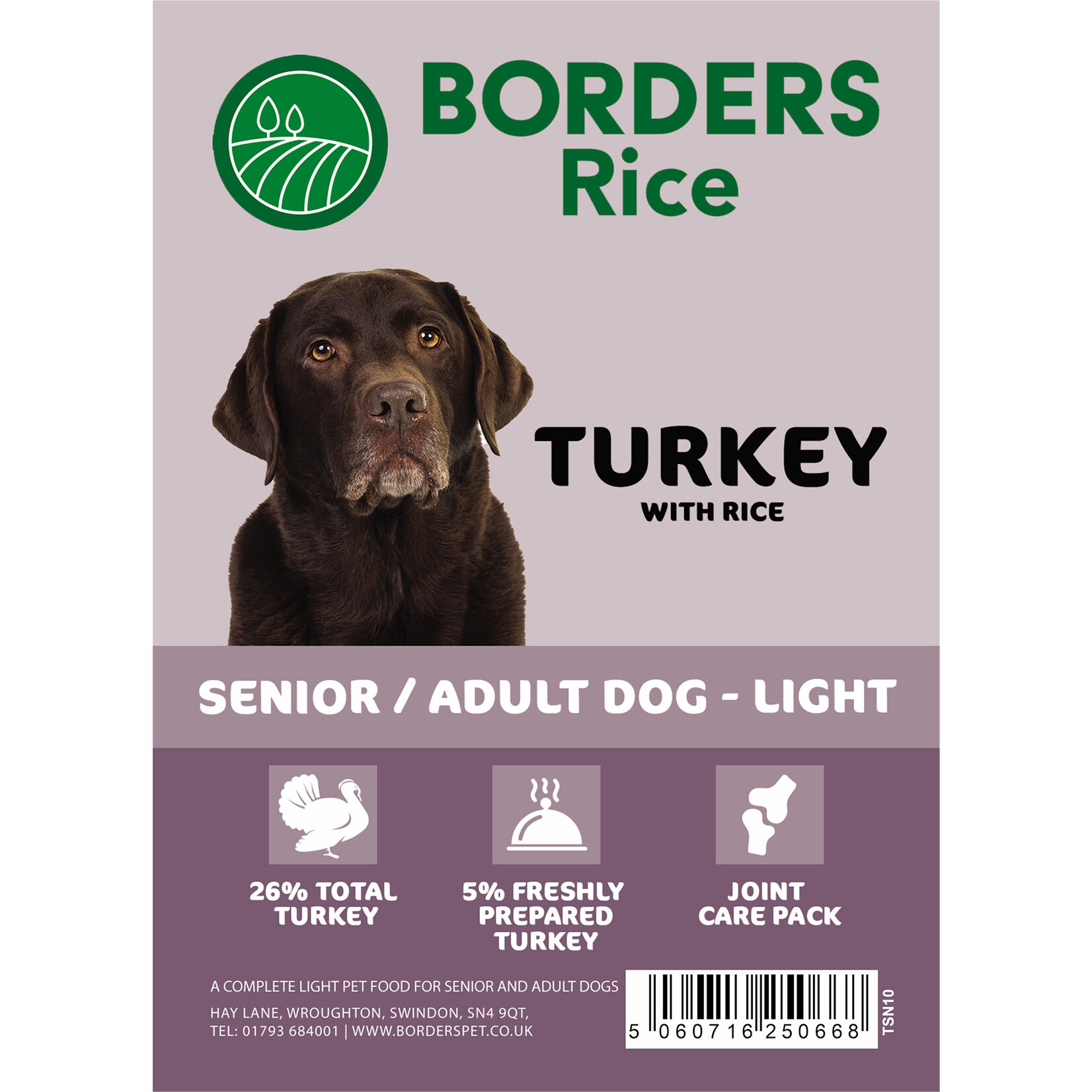 Borders Rice Senior Light Dog Dry Food with Turkey & Rice