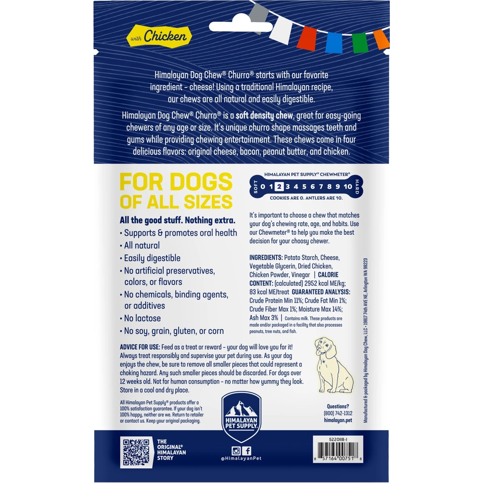Himalayan Pet Supply Himalayan Dog Chew Churro, Chicken 4 pack