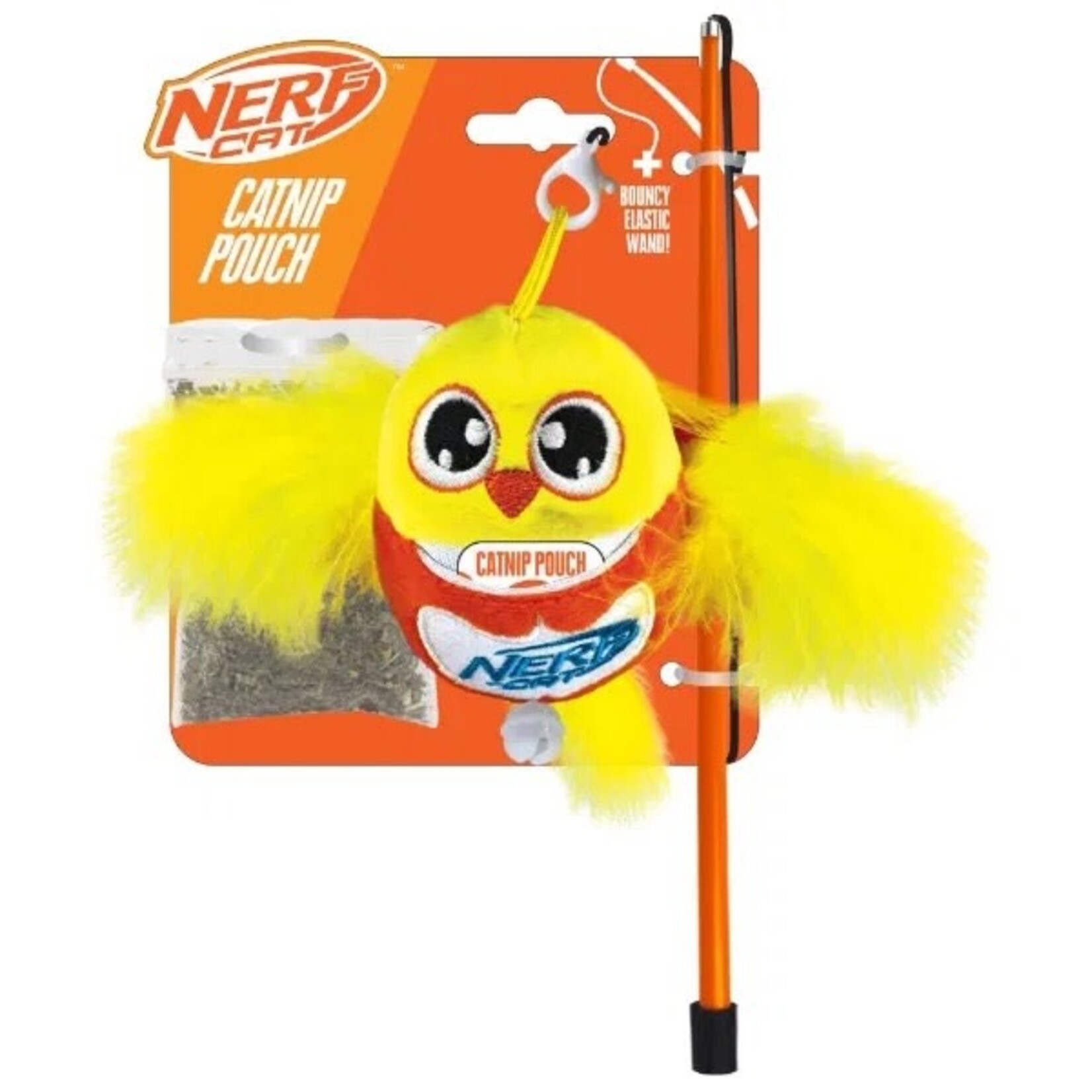 Nerf Plush Bird with Bell & Wand Catnip Cat Toy, 9cm