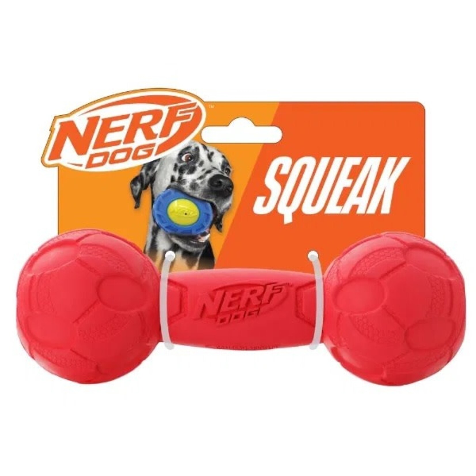 Nerf Rubber Bash Squeak Barbell Dog Toy, 18cm