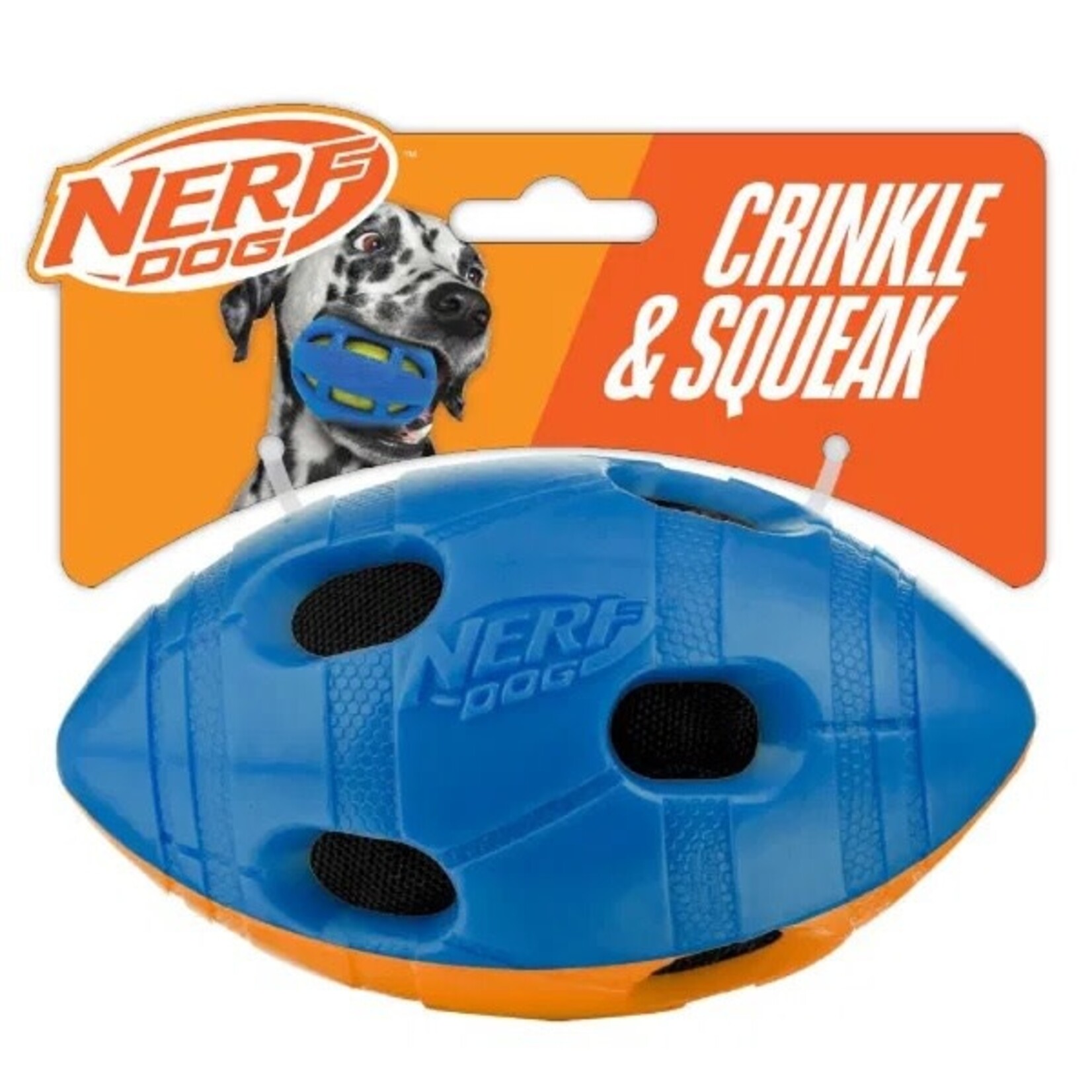 Nerf TPR Bash Squeak & Crunch Football Dog Toy, 15cm