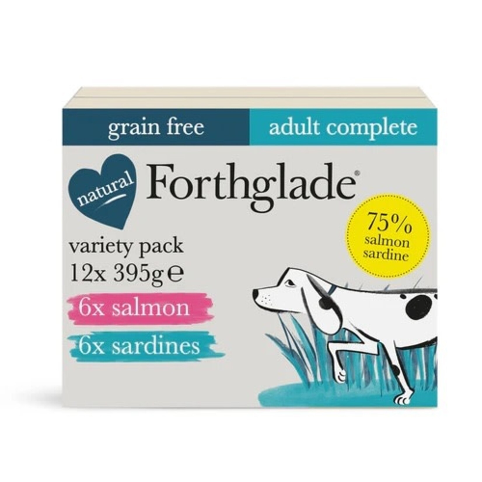Forthglade Complete Grain Free Salmon & Sardine Adult Wet Dog Food, Variety Pack 12 x 395g