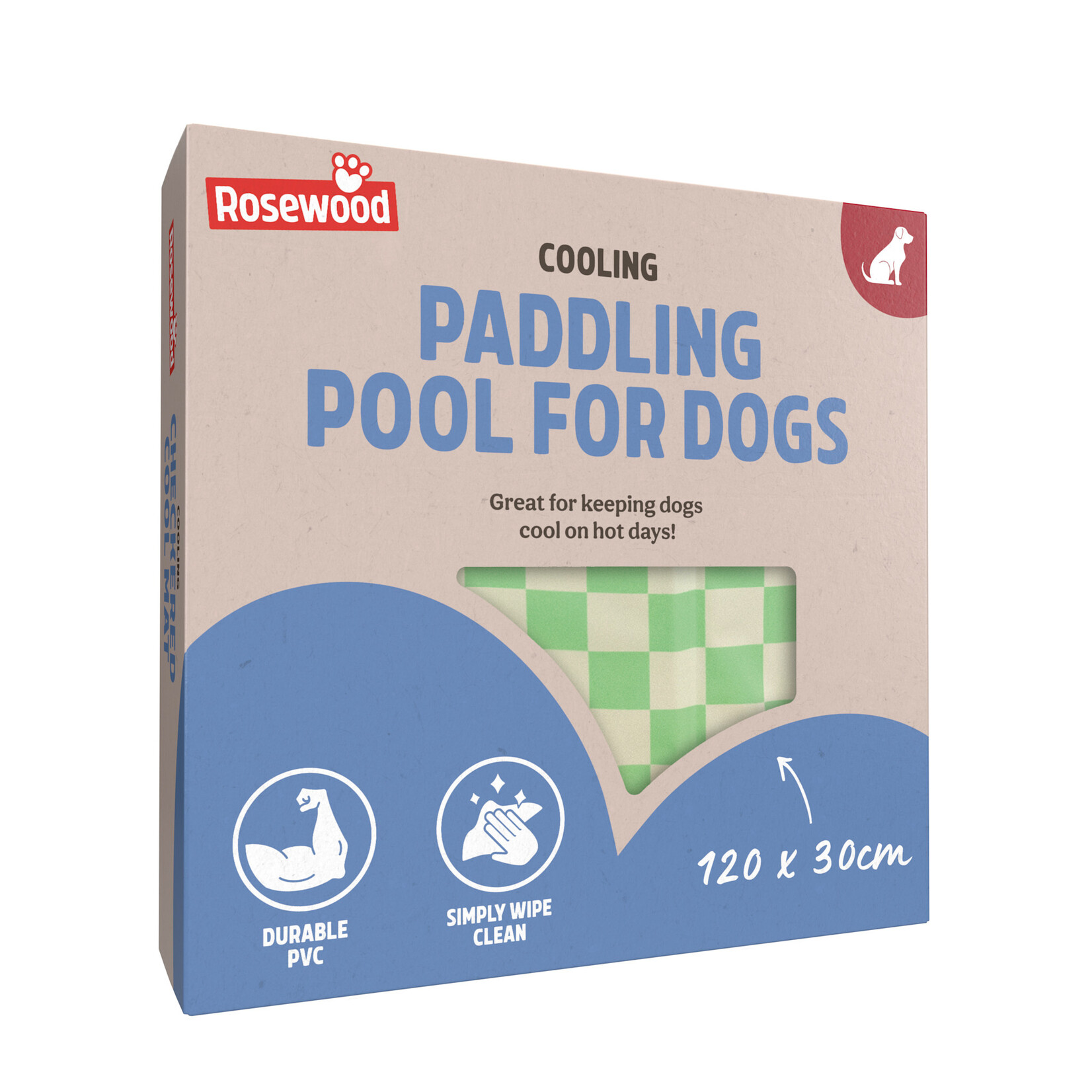 Rosewood Green Checkered Dog Paddling Pool, Medium 120cm