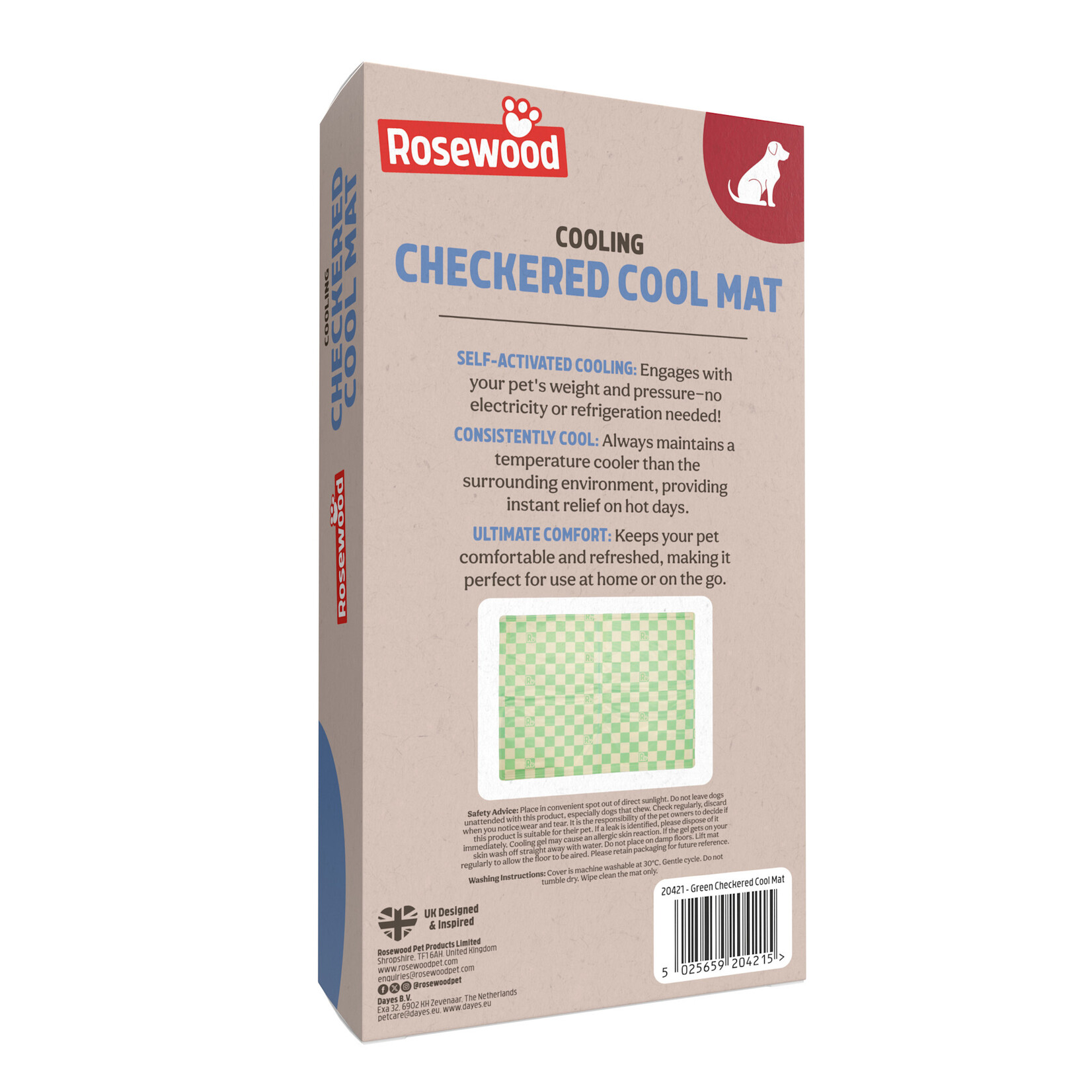 Rosewood Green Checkered Dog Cool Mat, Medium 65 x 50cm