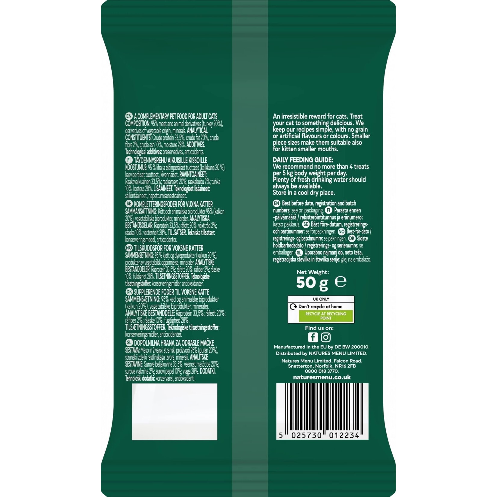 Natures Menu Adult Cat Meaty Treats with Turkey, 50g