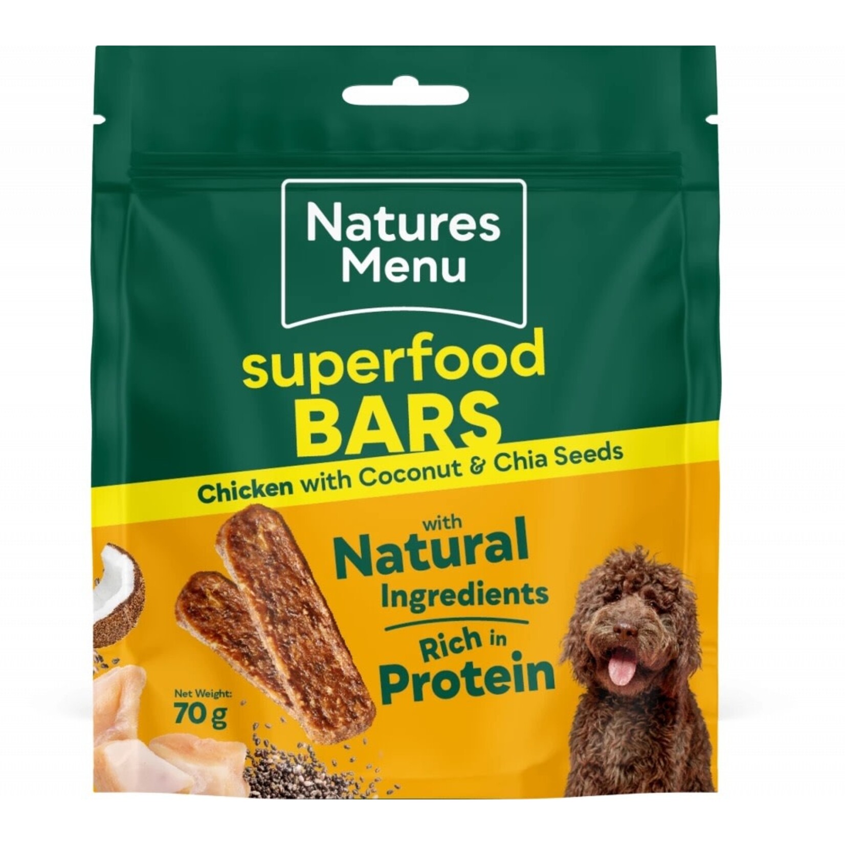 Natures Menu Superfood Bars Dog Treats Chicken with Coconut & Chia Seeds, 70g
