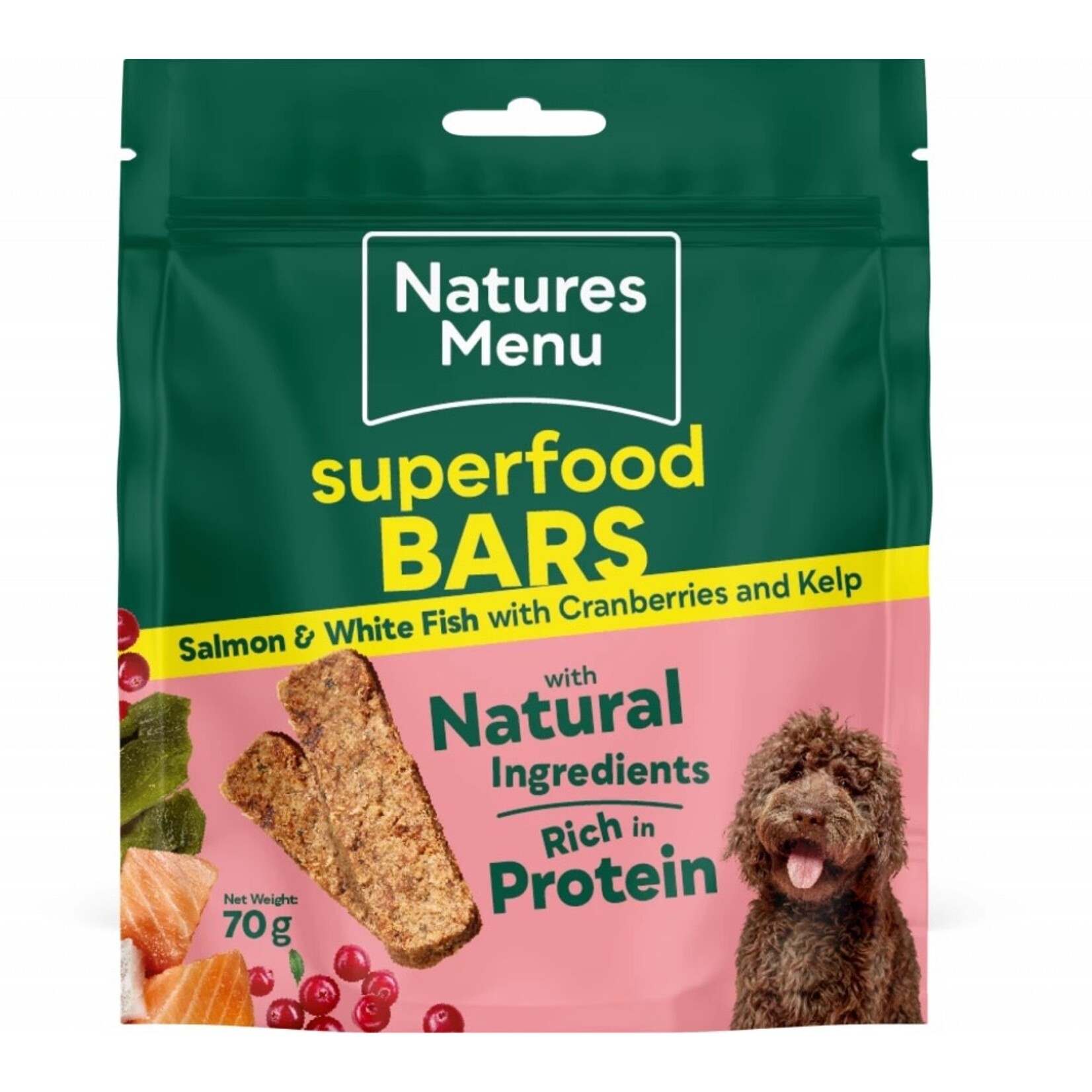 Natures Menu Superfood Bars Dog Treats Salmon & White Fish with Cranberries & Kelp, 70g
