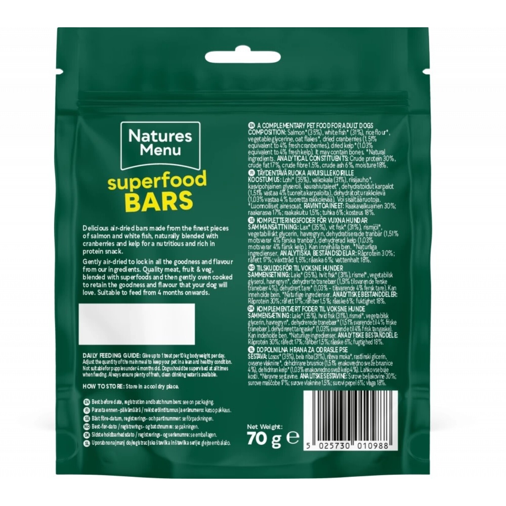 Natures Menu Superfood Bars Dog Treats Salmon & White Fish with Cranberries & Kelp, 70g