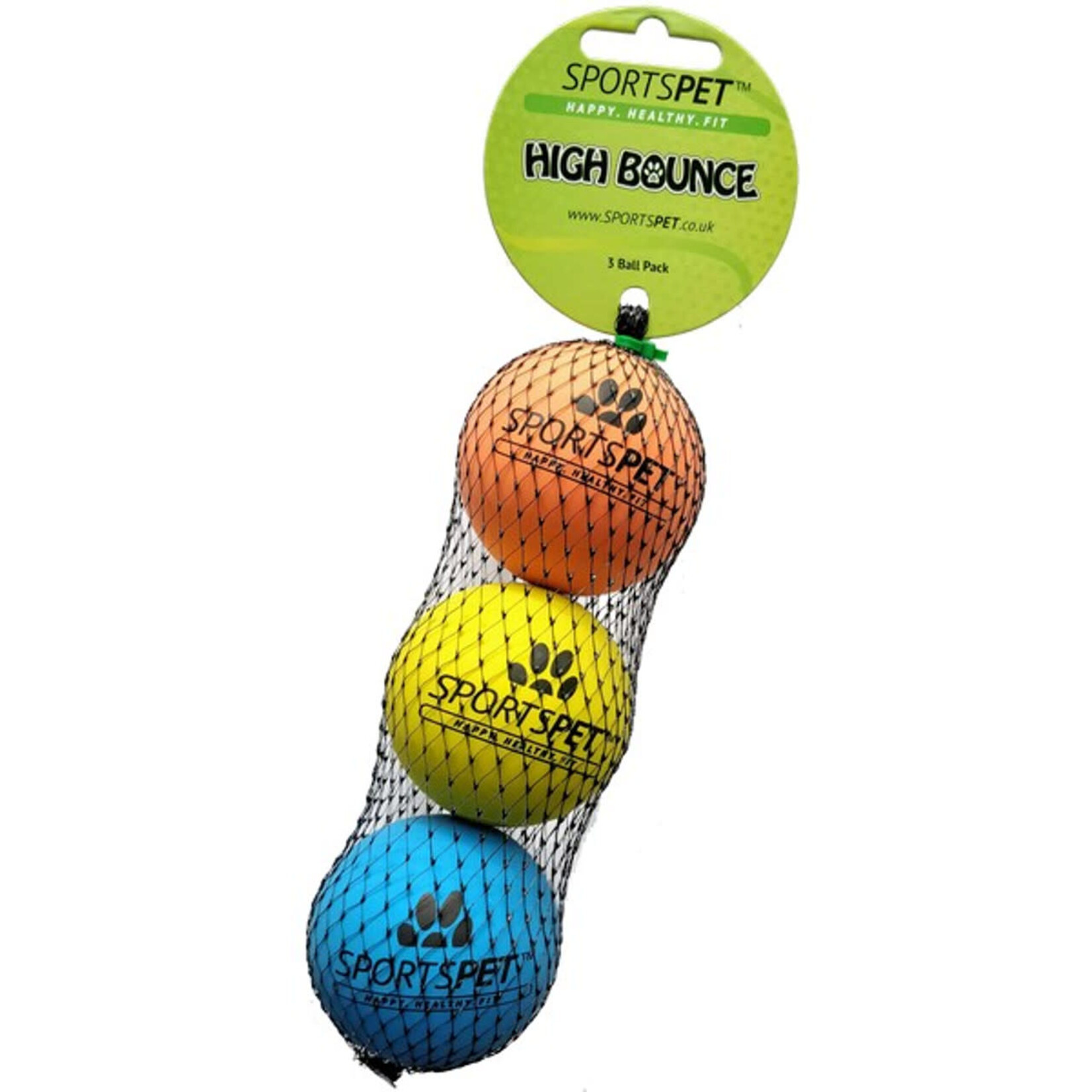 Sportspet High Bounce Rubber Ball Dog Toy 60mm, 3 pack