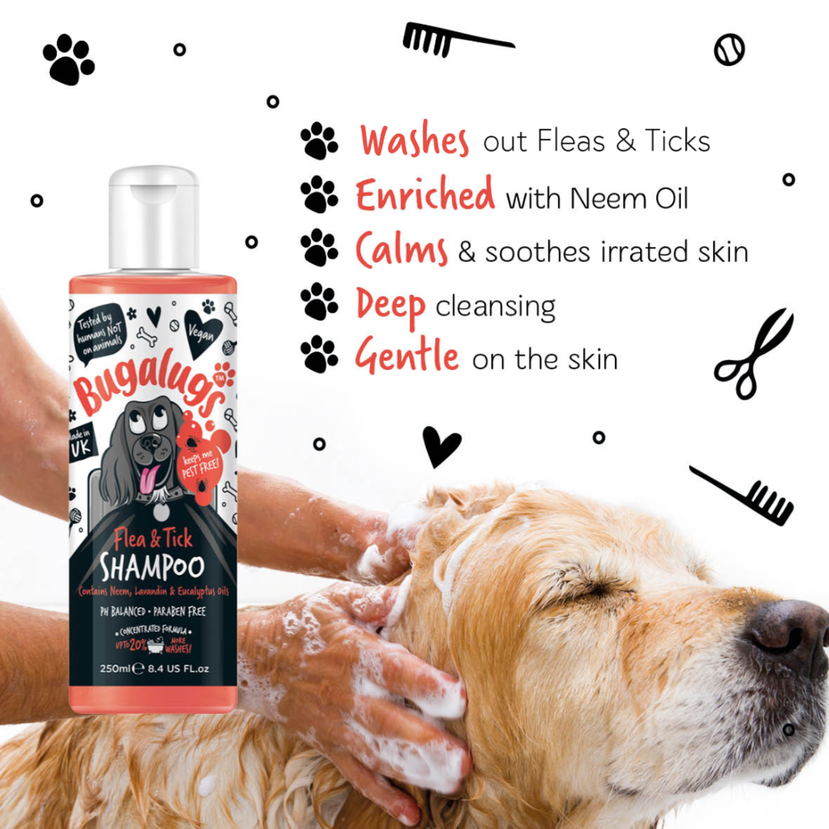 Bugalugs Flea and Tick Dog Shampoo with Neem Oil, 250ml
