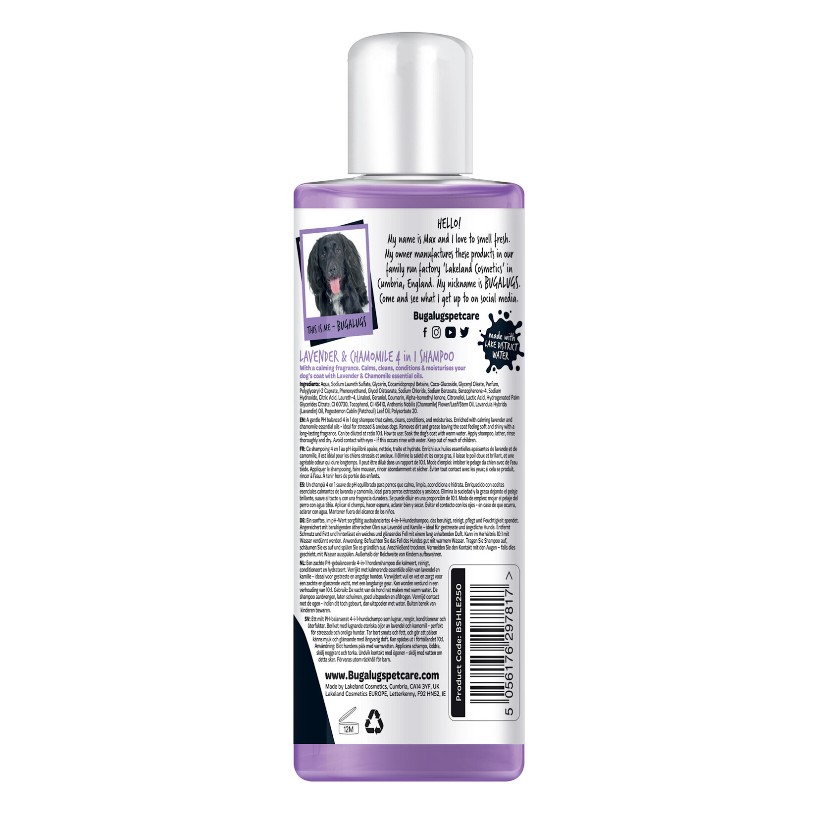 Bugalugs Lavender & Chamomile 4 in 1 Calming Dog Shampoo, 250ml