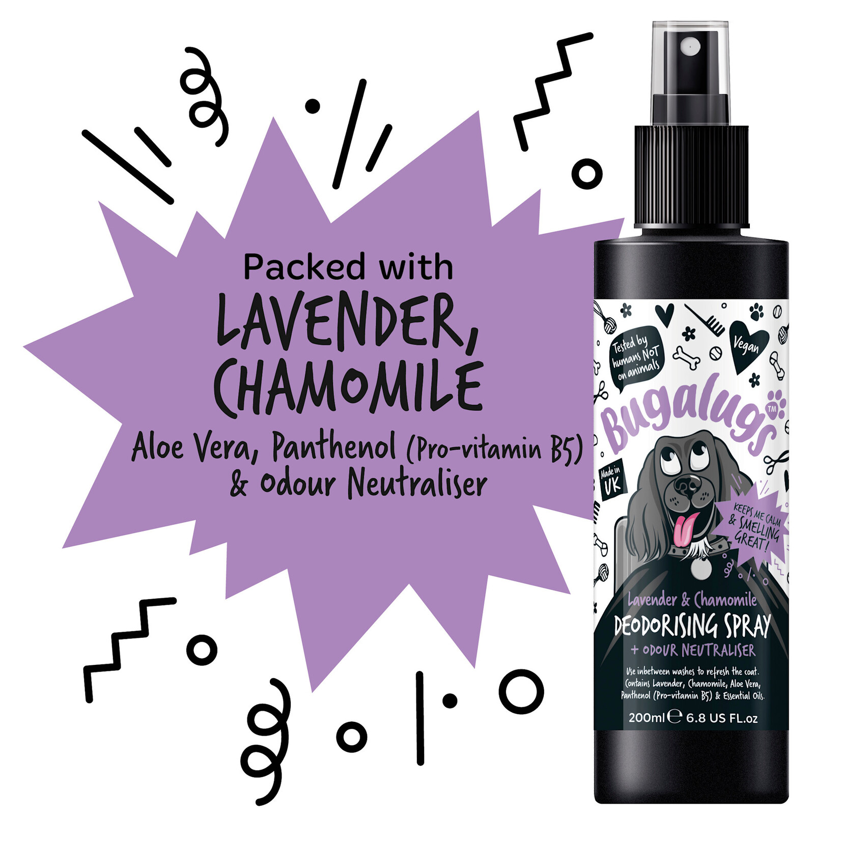 Bugalugs Lavender & Chamomile Dog Deodorising Spray with Odour Neutraliser, 200ml