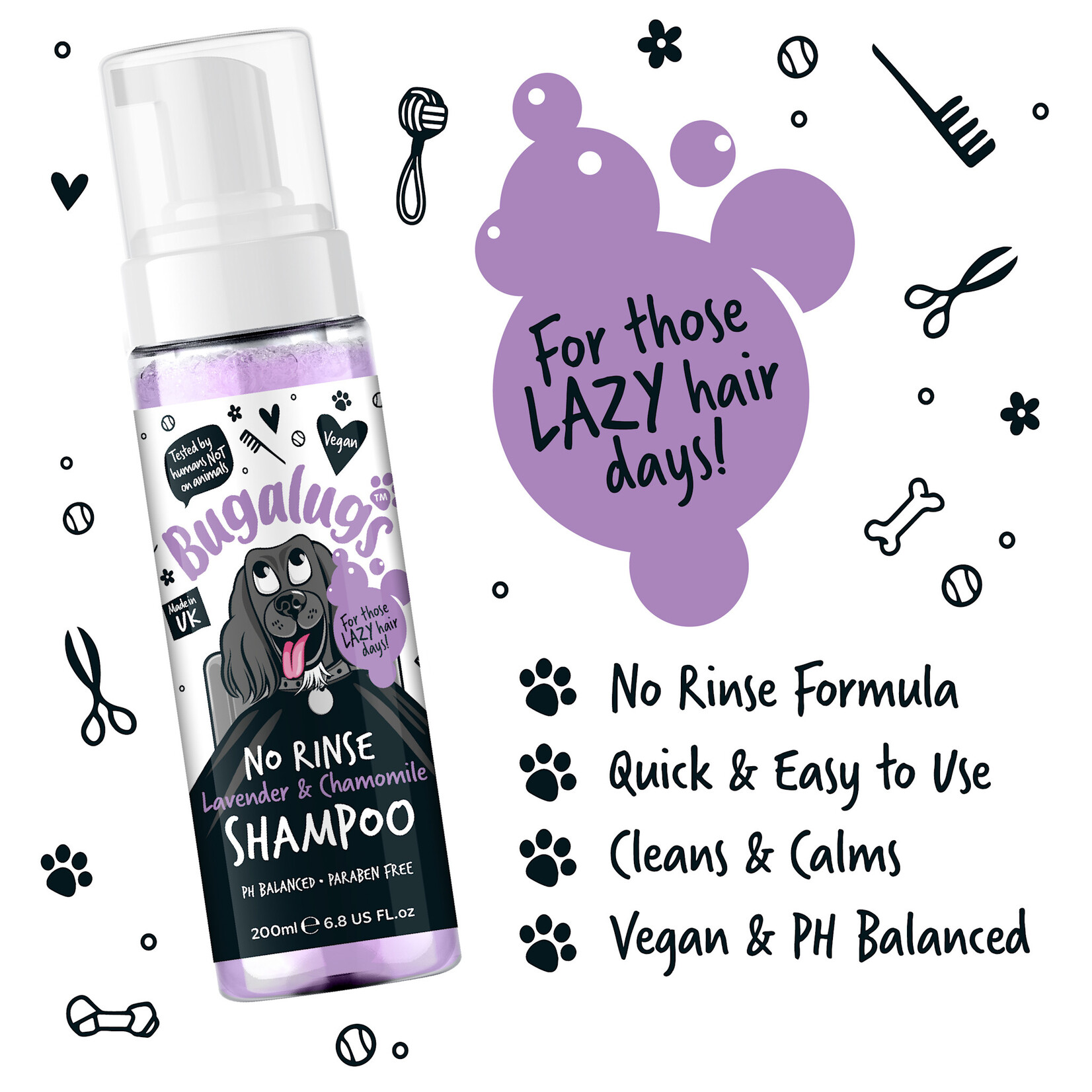 Bugalugs No Rinse Lavender & Chamomile Dog Shampoo, 200ml
