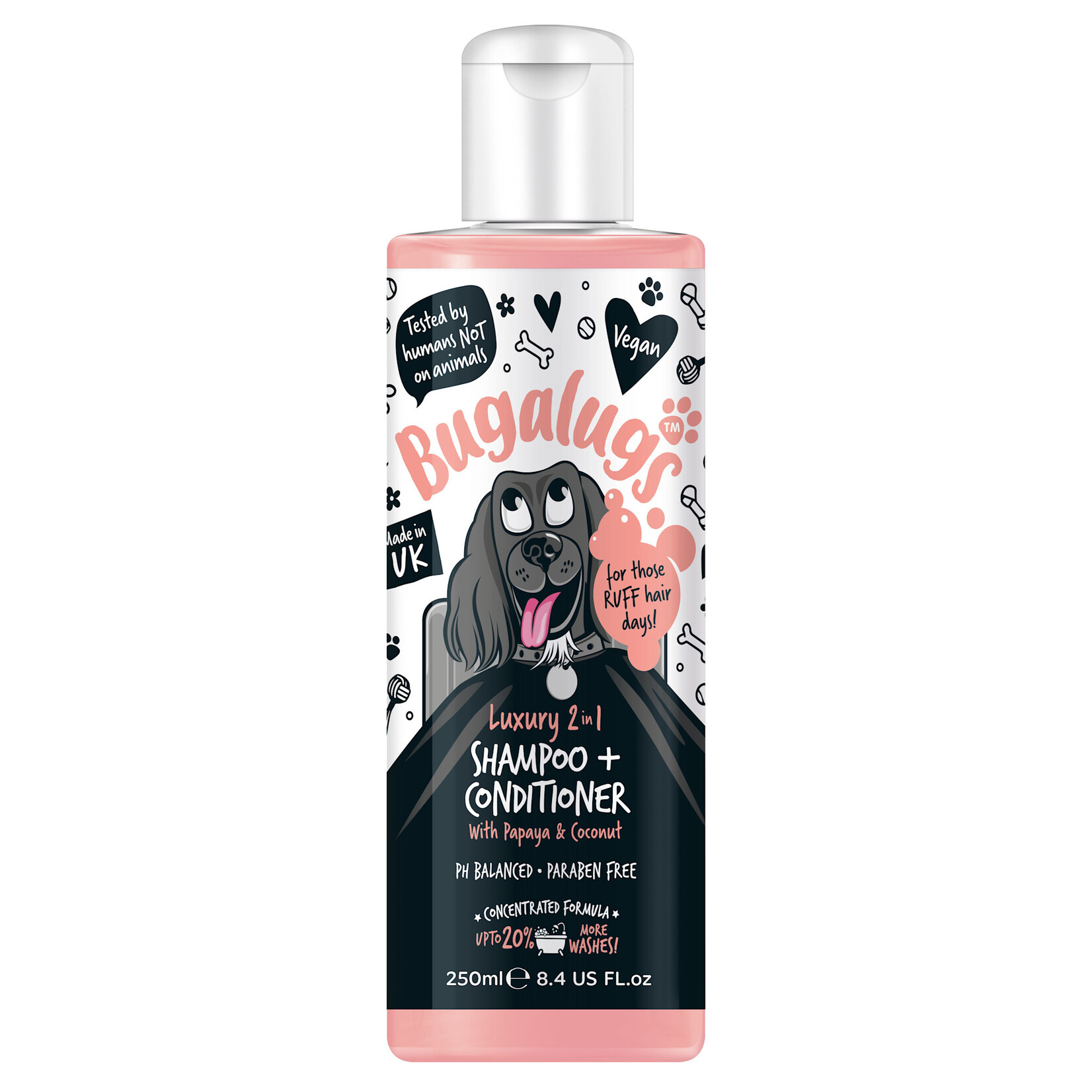 Bugalugs Luxury 2 in 1 Dog Shampoo & Conditioner with Papaya & Coconut, 250ml