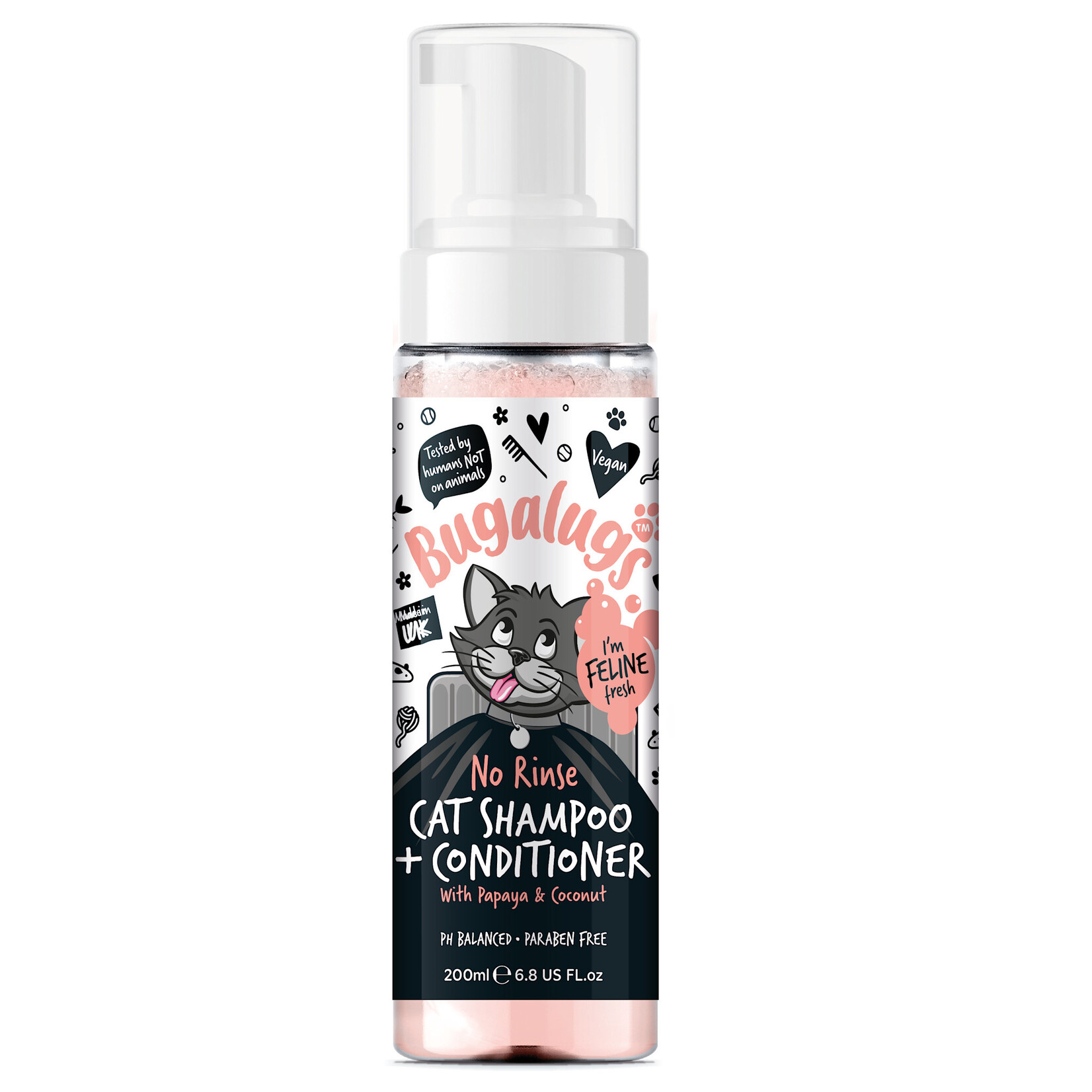 Bugalugs No Rinse Cat Shampoo & Conditioner with Papaya & Coconut, 200ml