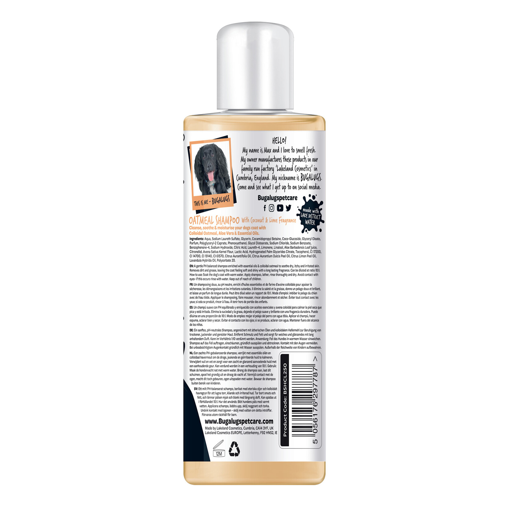 Bugalugs Oatmeal Dog Shampoo with Coconut & Lime Fragrance, 250ml